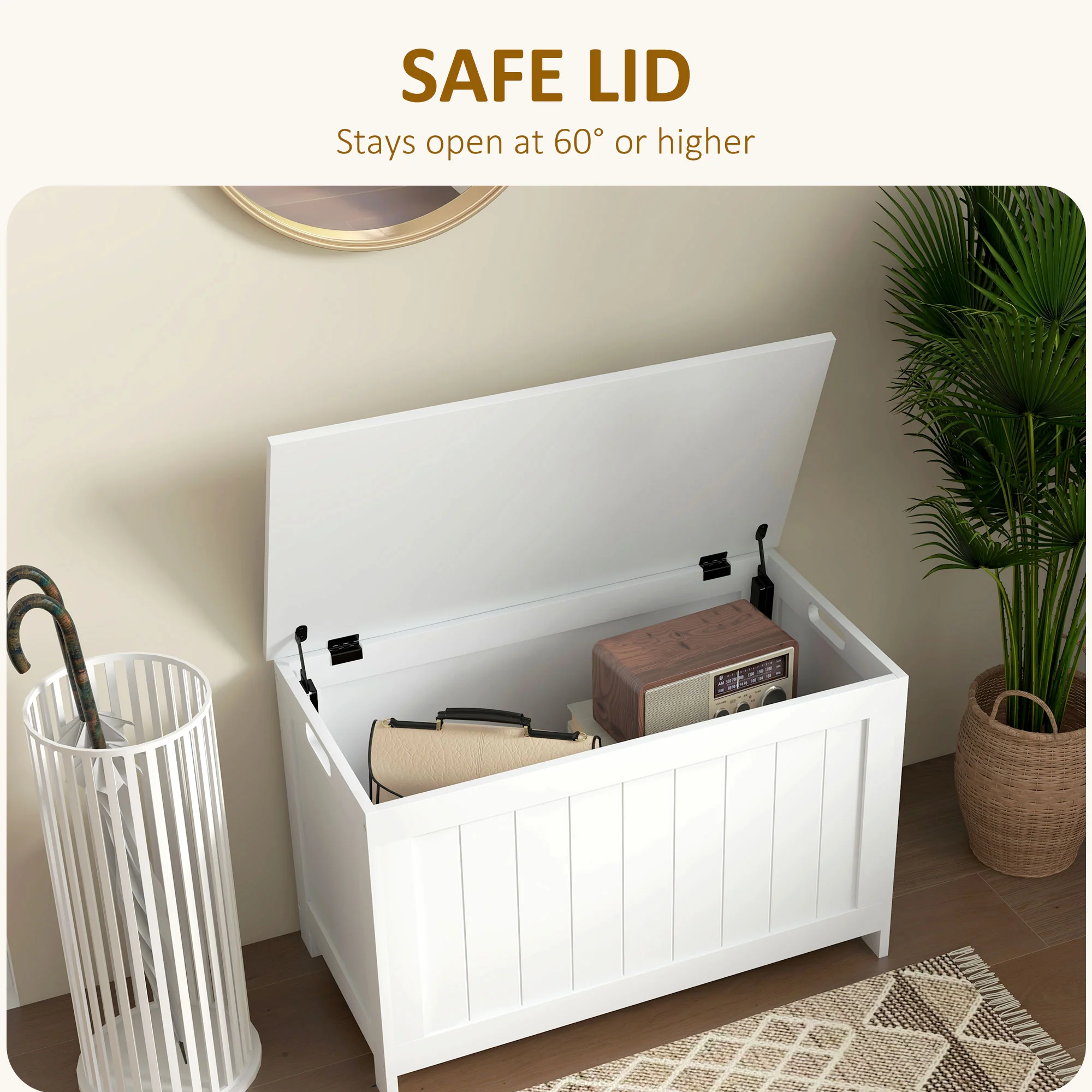 HOMCOM Storage Chest with 2 Safety Hinges, Storage Bench for Living Room - Image 12