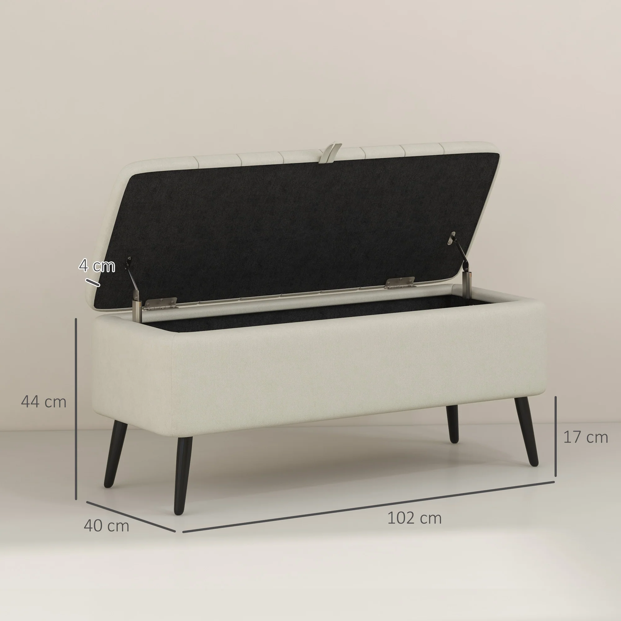 HOMCOM Storage Ottoman Bench, Linen Fabric Footstool With Steel Legs Cream White - Image 5