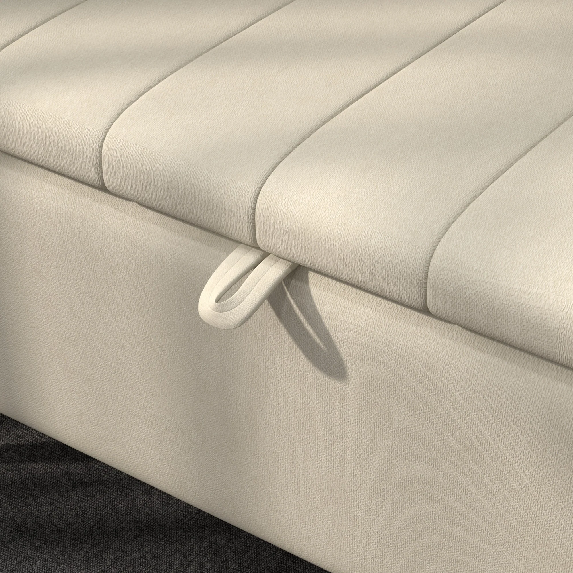 HOMCOM Storage Ottoman Bench, Linen Fabric Footstool With Steel Legs Cream White - Image 9