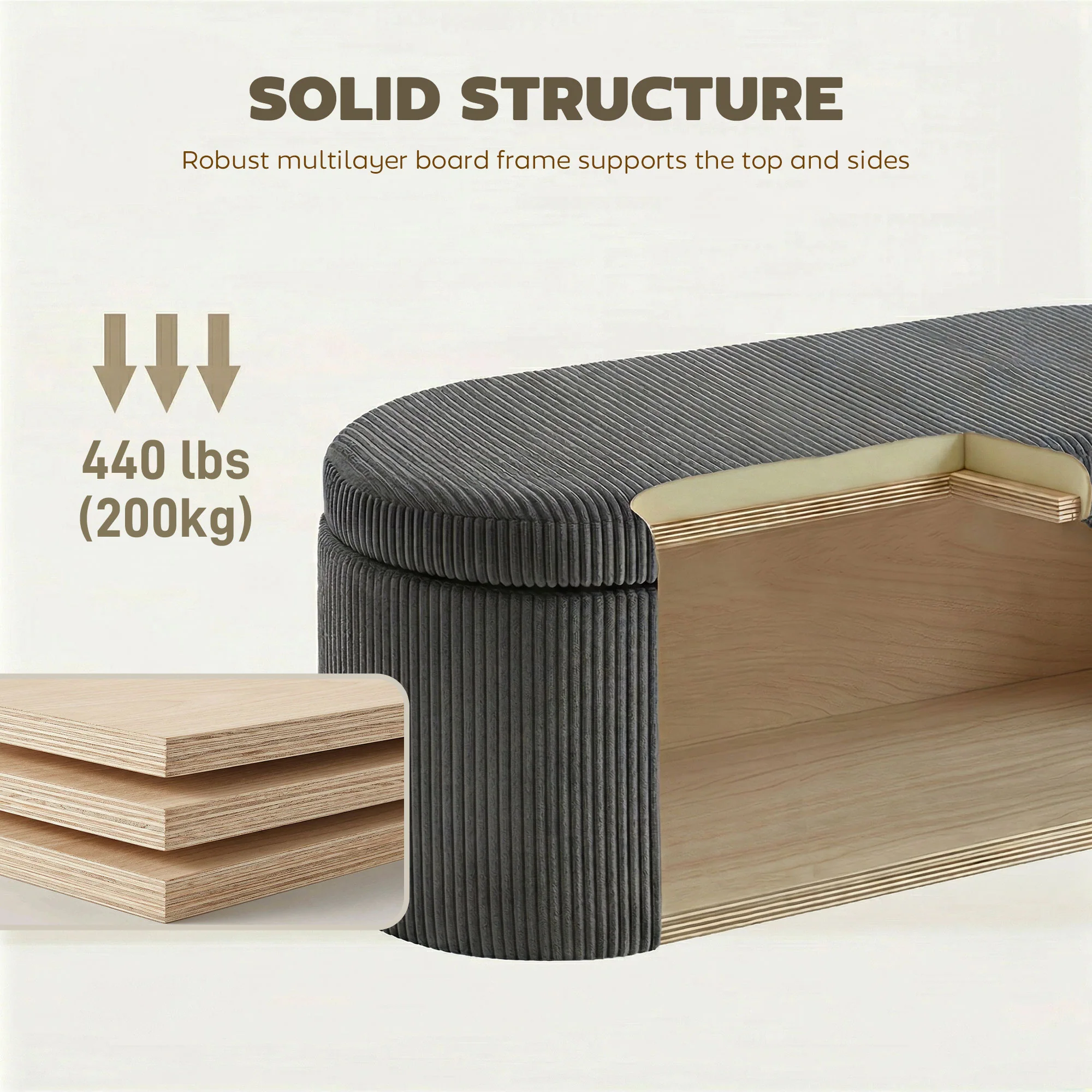 HOMCOM Storage Ottoman, Corduroy Ottoman Storage Box with Padded Seat - Image 6