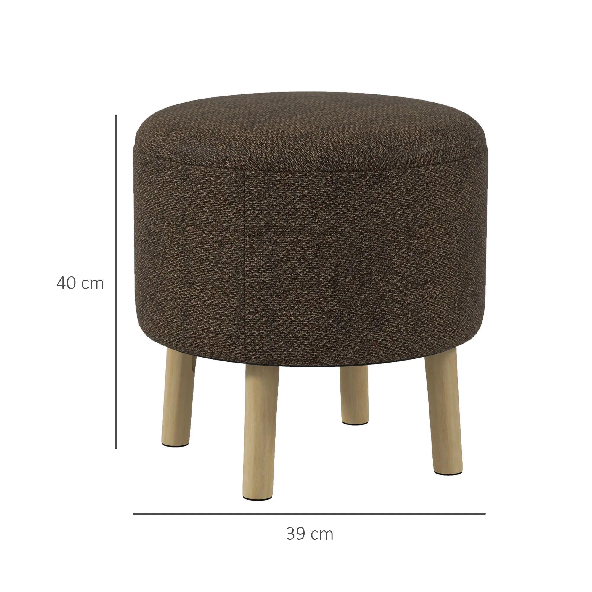 HOMCOM Storage Ottoman, Round Stool Chair With Cushioned Top, Brown - Image 5
