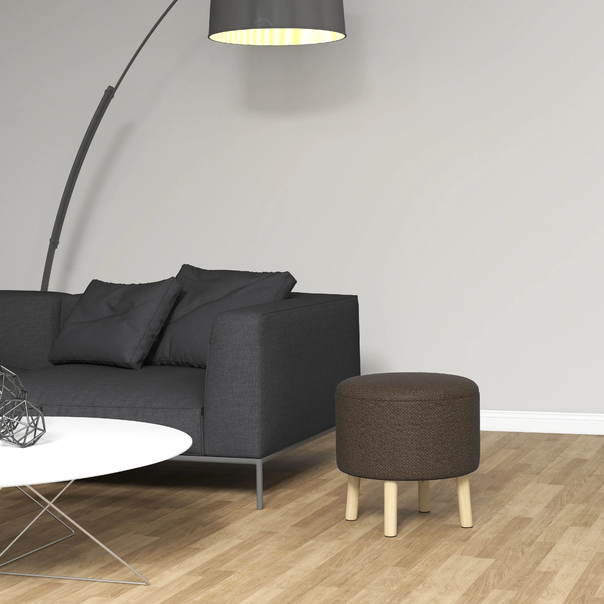 HOMCOM Storage Ottoman, Round Stool Chair With Cushioned Top, Brown - Image 8