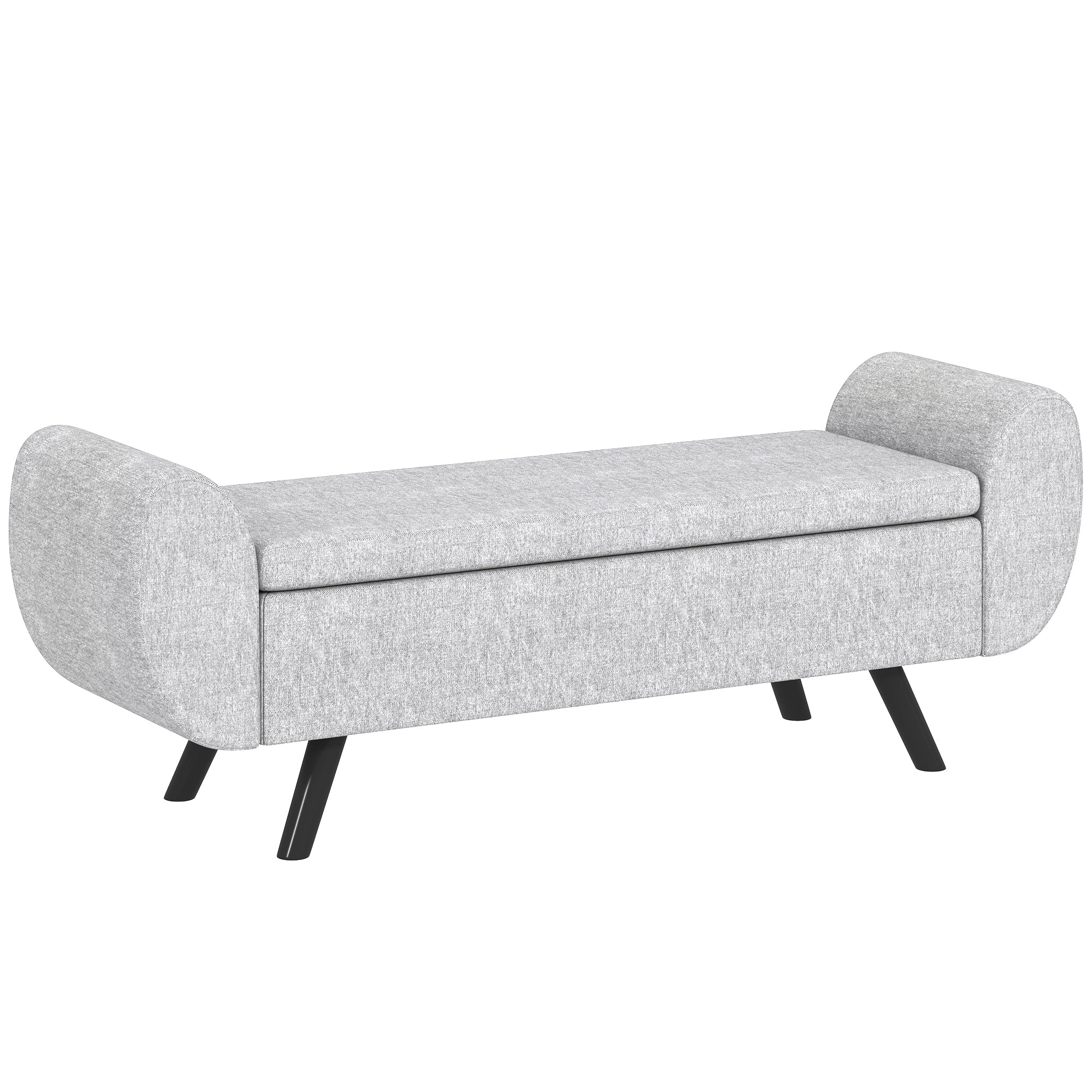 HOMCOM Storage Ottoman With Armrest, Upholstered Linen Storage Bench - Image 10