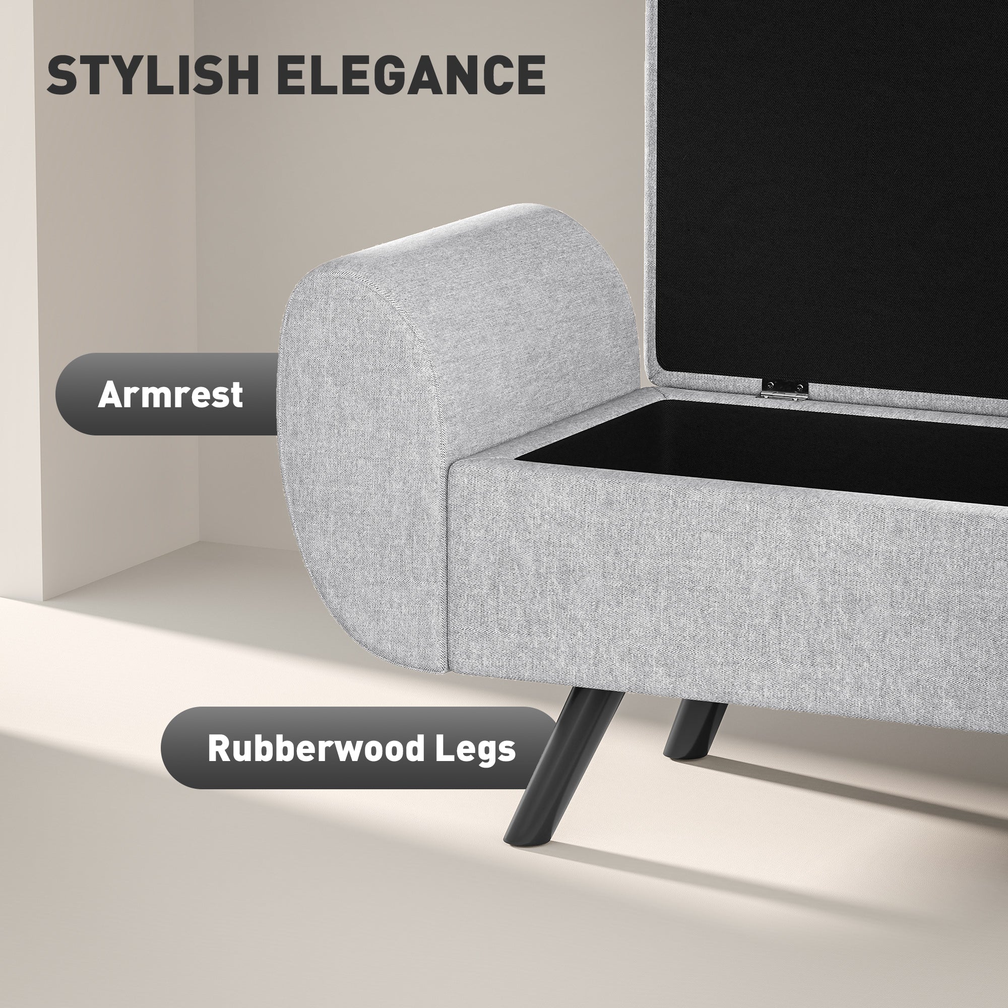 HOMCOM Storage Ottoman With Armrest, Upholstered Linen Storage Bench - Image 12