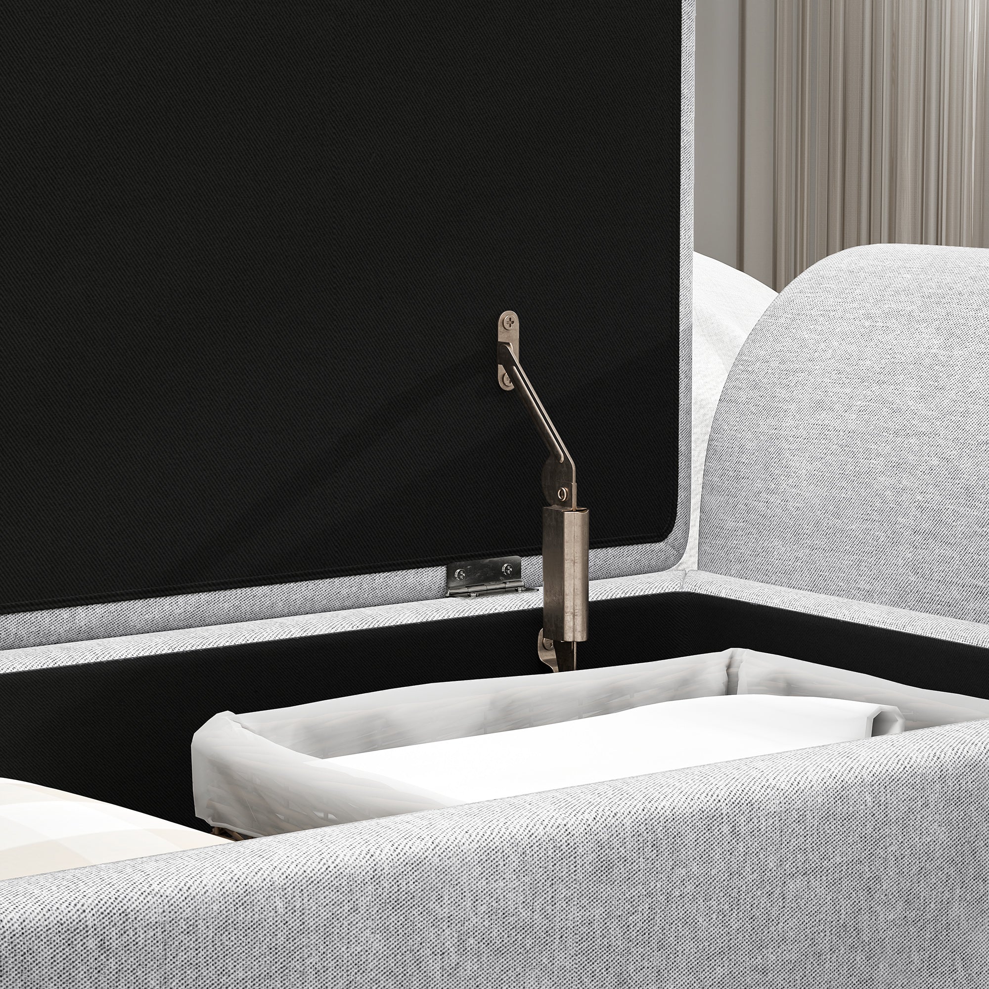 HOMCOM Storage Ottoman With Armrest, Upholstered Linen Storage Bench - Image 16