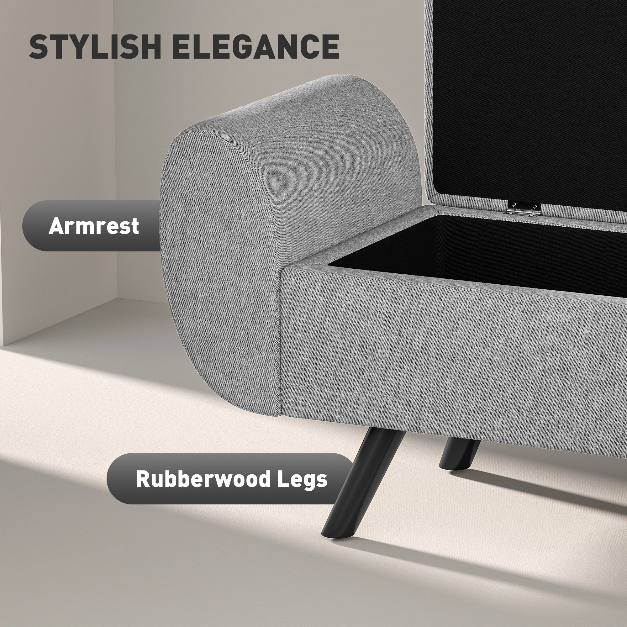 HOMCOM Storage Ottoman With Armrest, Upholstered Linen Storage Bench - Image 3
