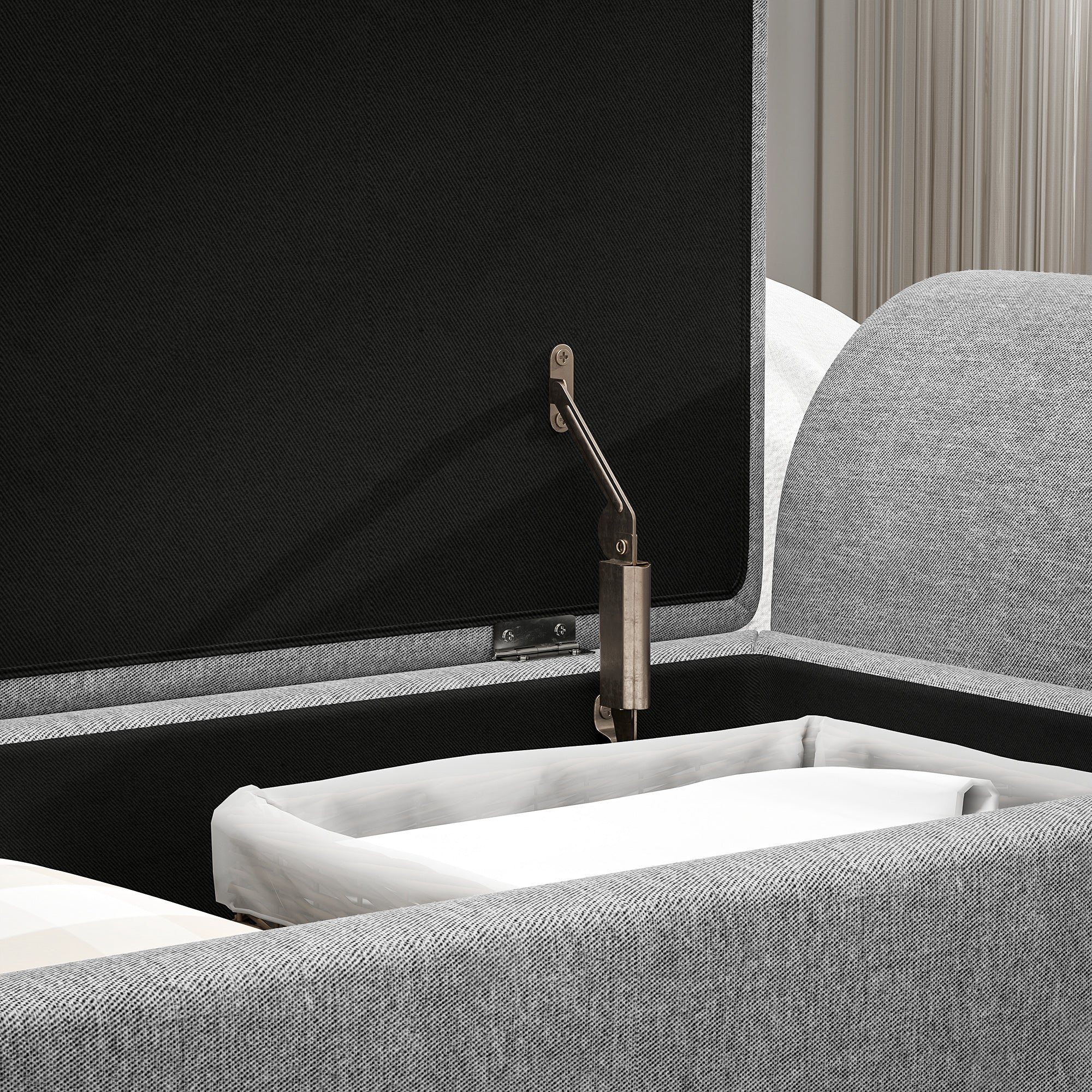 HOMCOM Storage Ottoman With Armrest, Upholstered Linen Storage Bench - Image 7