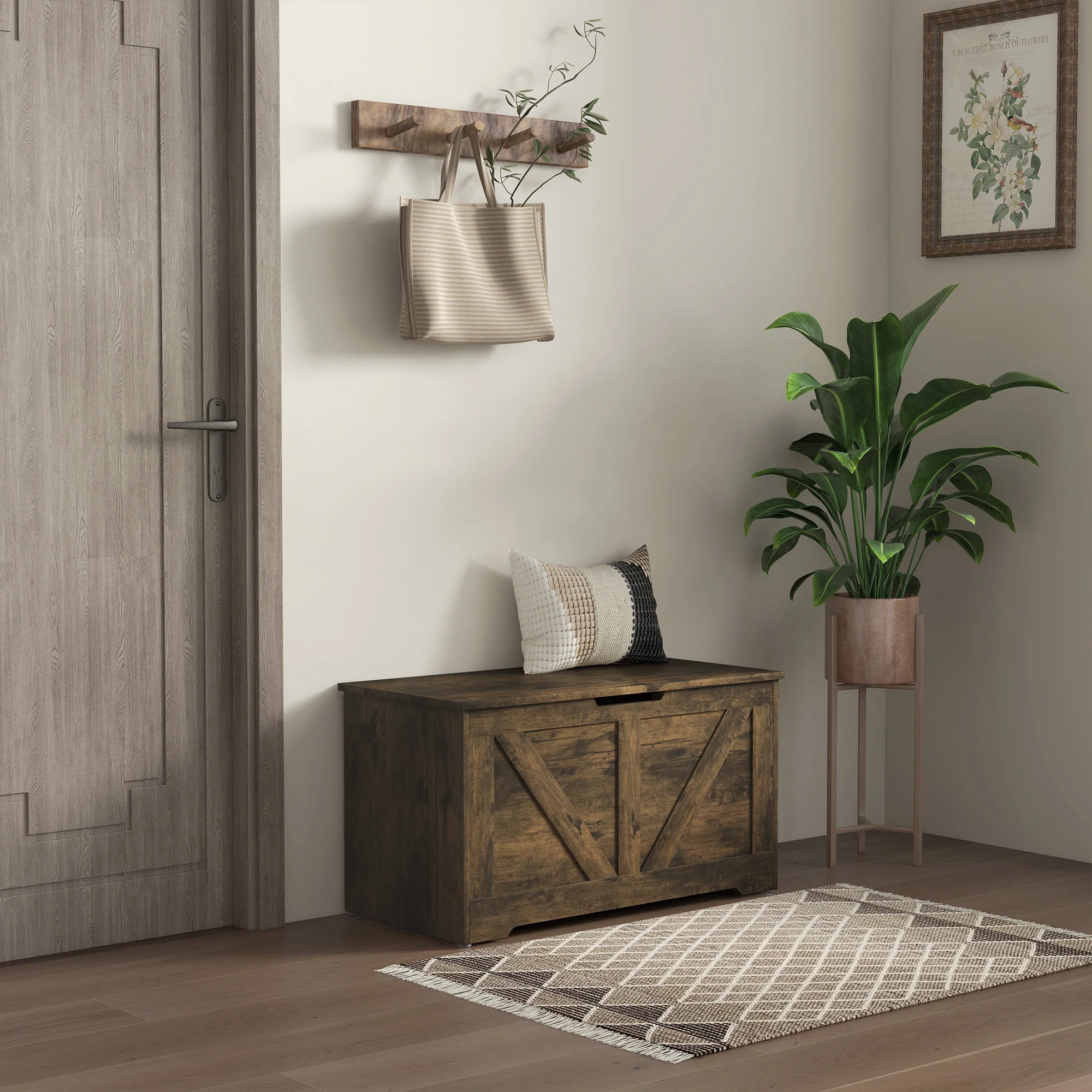 HOMCOM Storage Trunk For Living Room, With Safety Hinges 80cm - Image 29