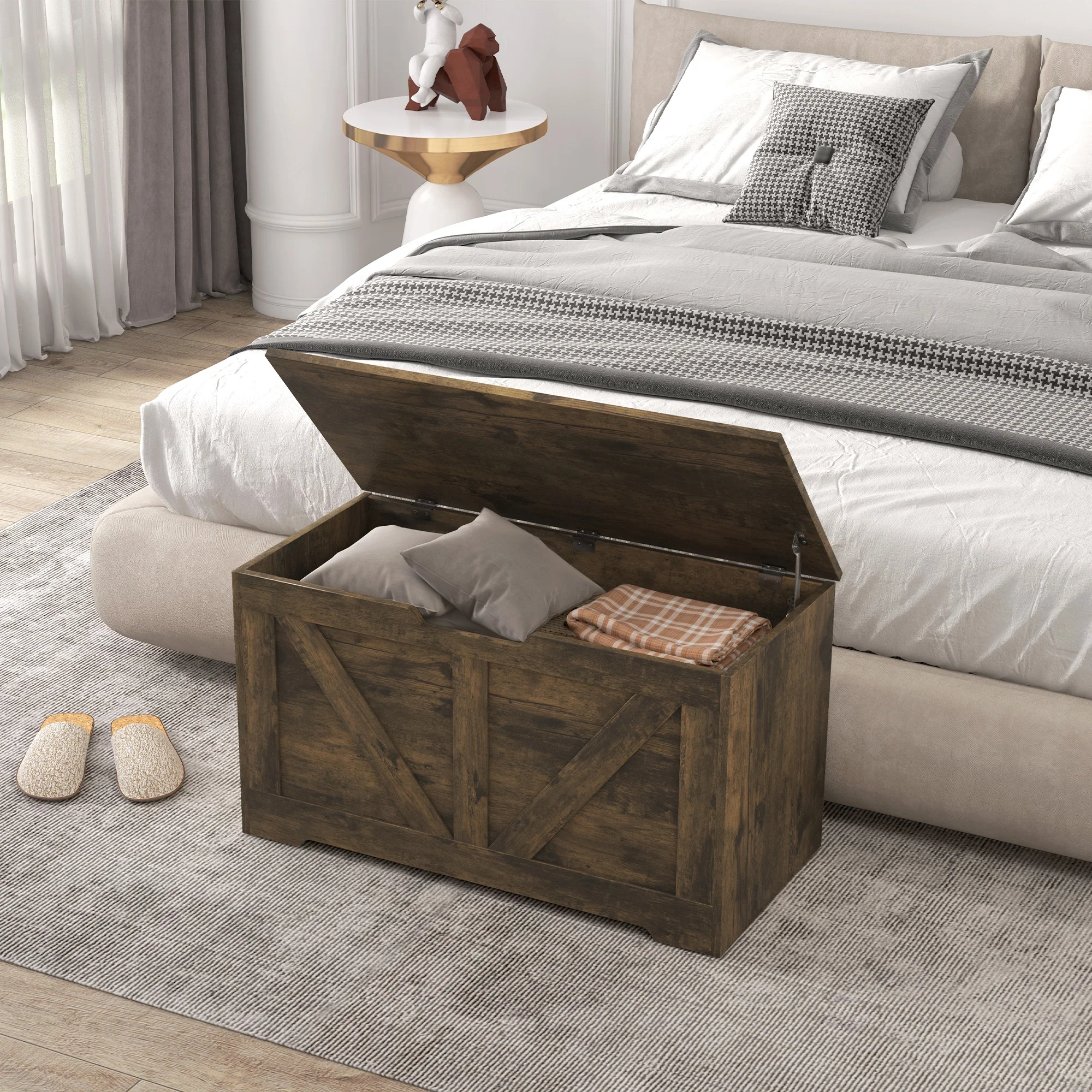 HOMCOM Storage Trunk For Living Room, With Safety Hinges 80cm - Image 35