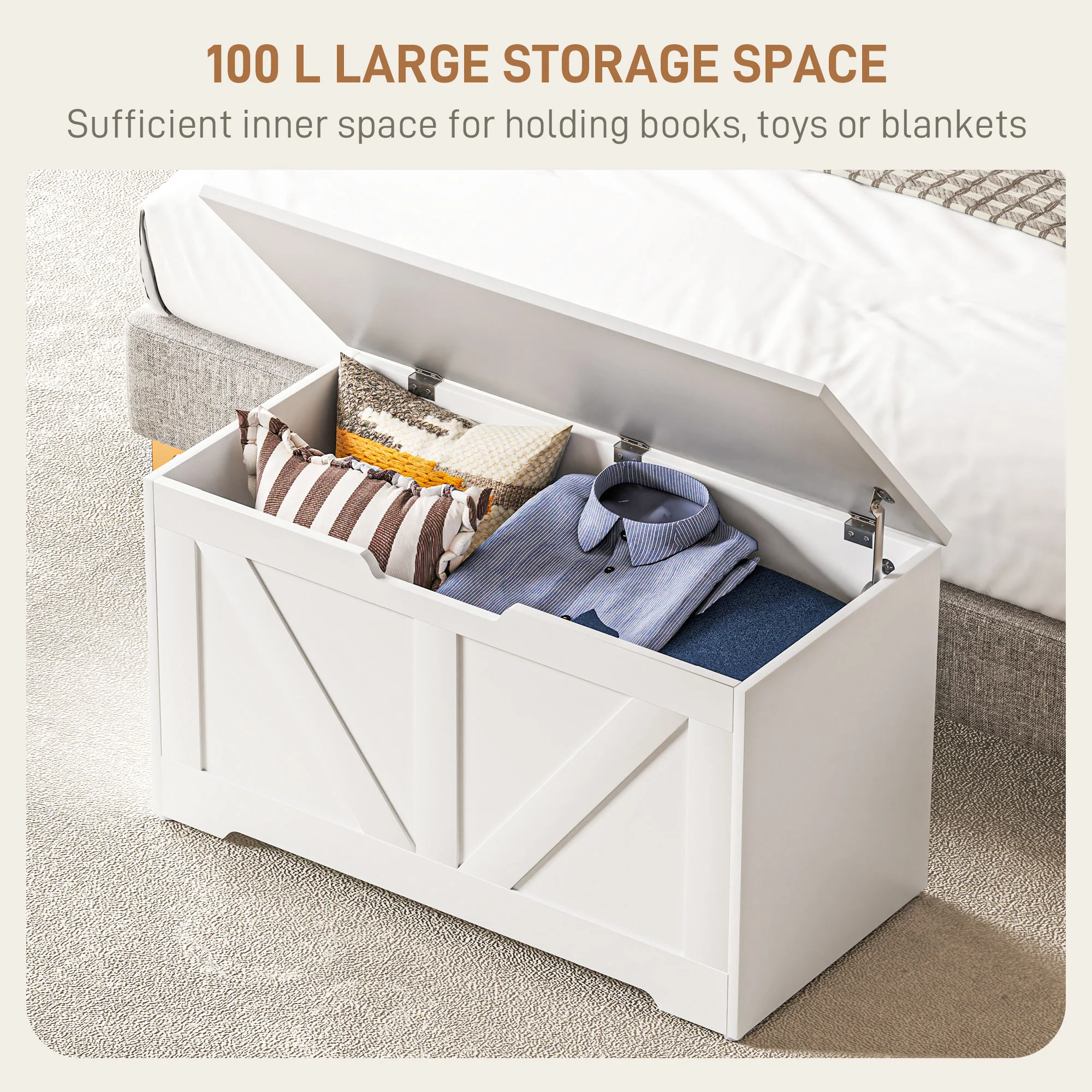 HOMCOM Storage Trunk for Living Room, with Safety Hinges, 80cm - Image 12