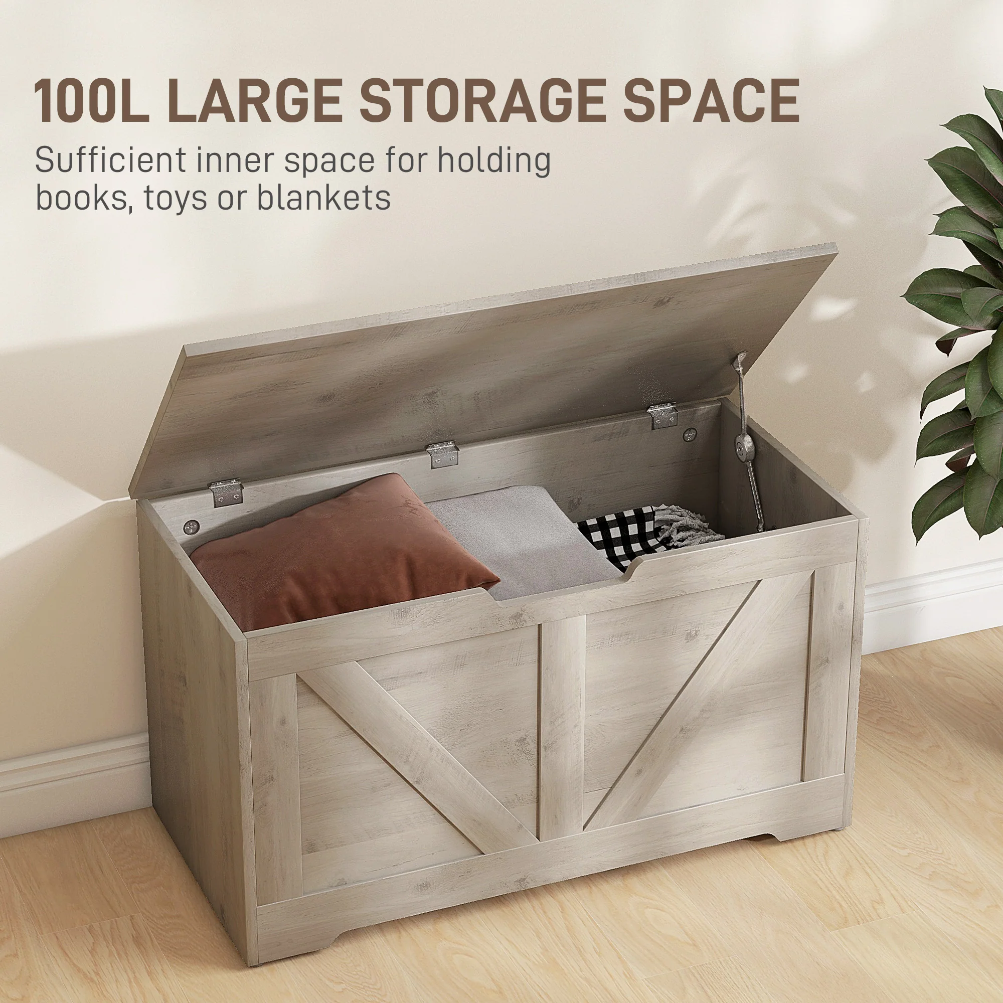 HOMCOM Storage Trunk for Living Room, with Safety Hinges, 80cm - Image 3