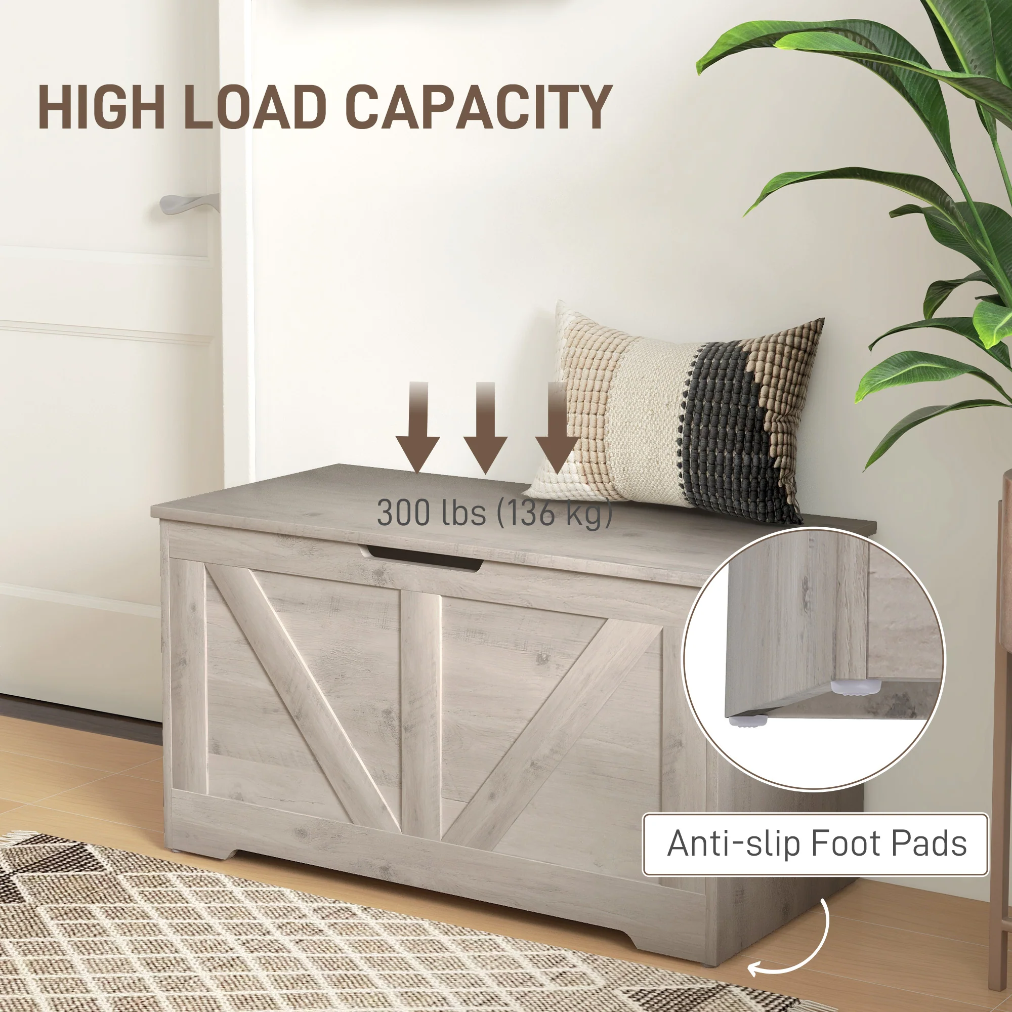 HOMCOM Storage Trunk for Living Room, with Safety Hinges, 80cm - Image 6