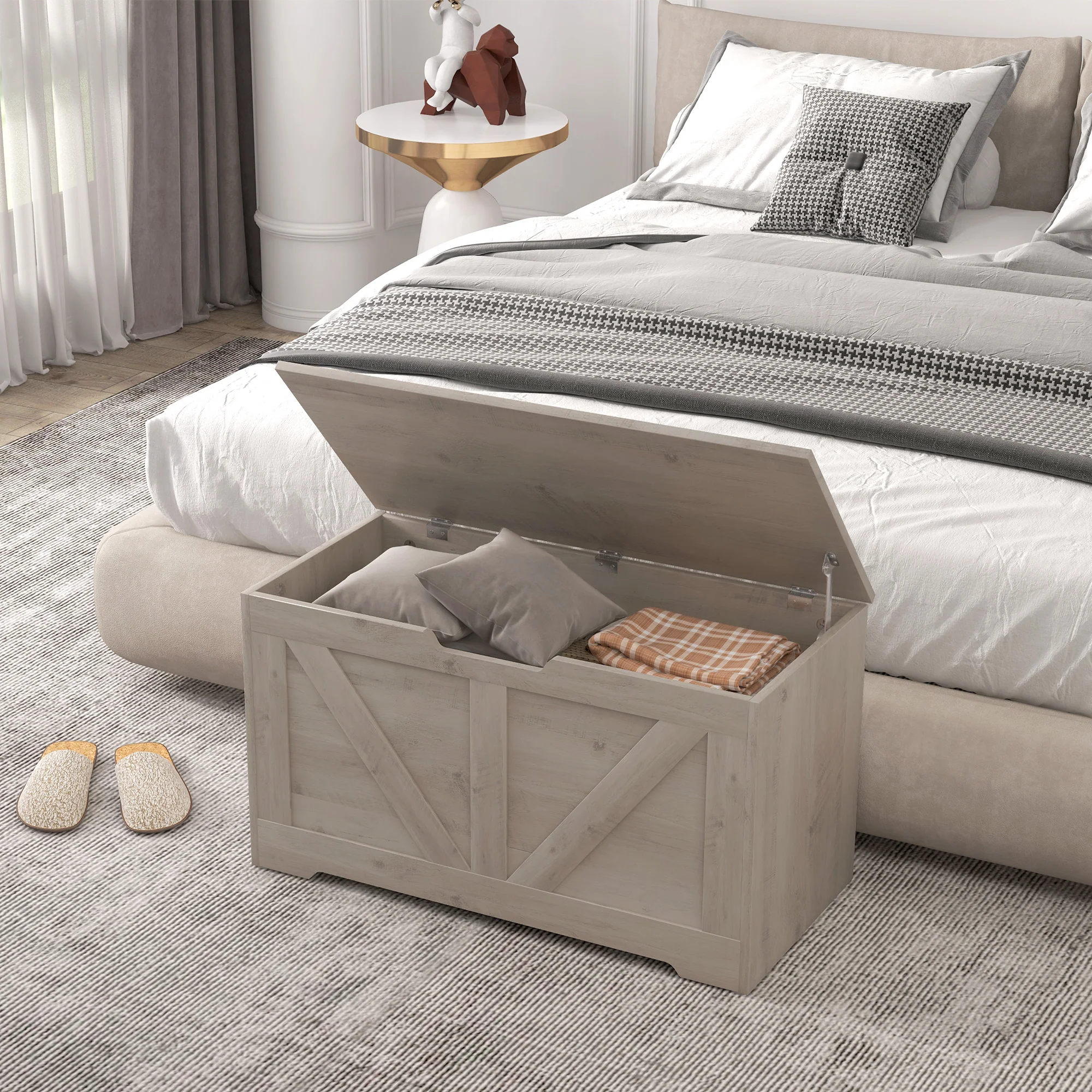 HOMCOM Storage Trunk for Living Room, with Safety Hinges, 80cm - Image 8