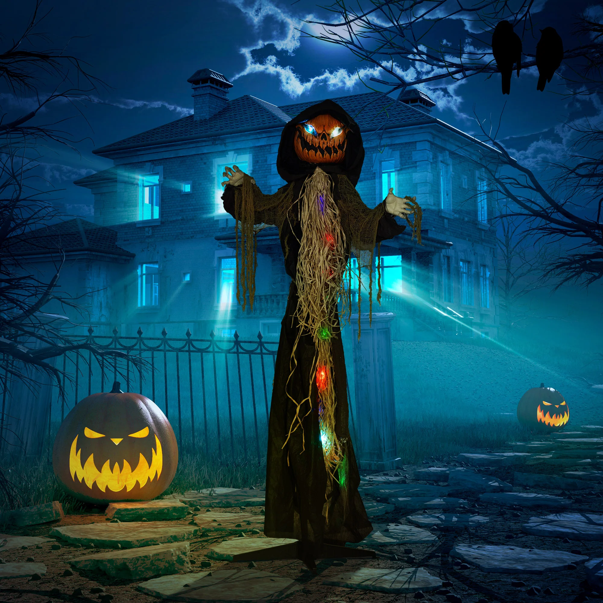 HOMCOM Straw Pumpkin Halloween Prop for Indoor Outdoor Decoration - Image 2