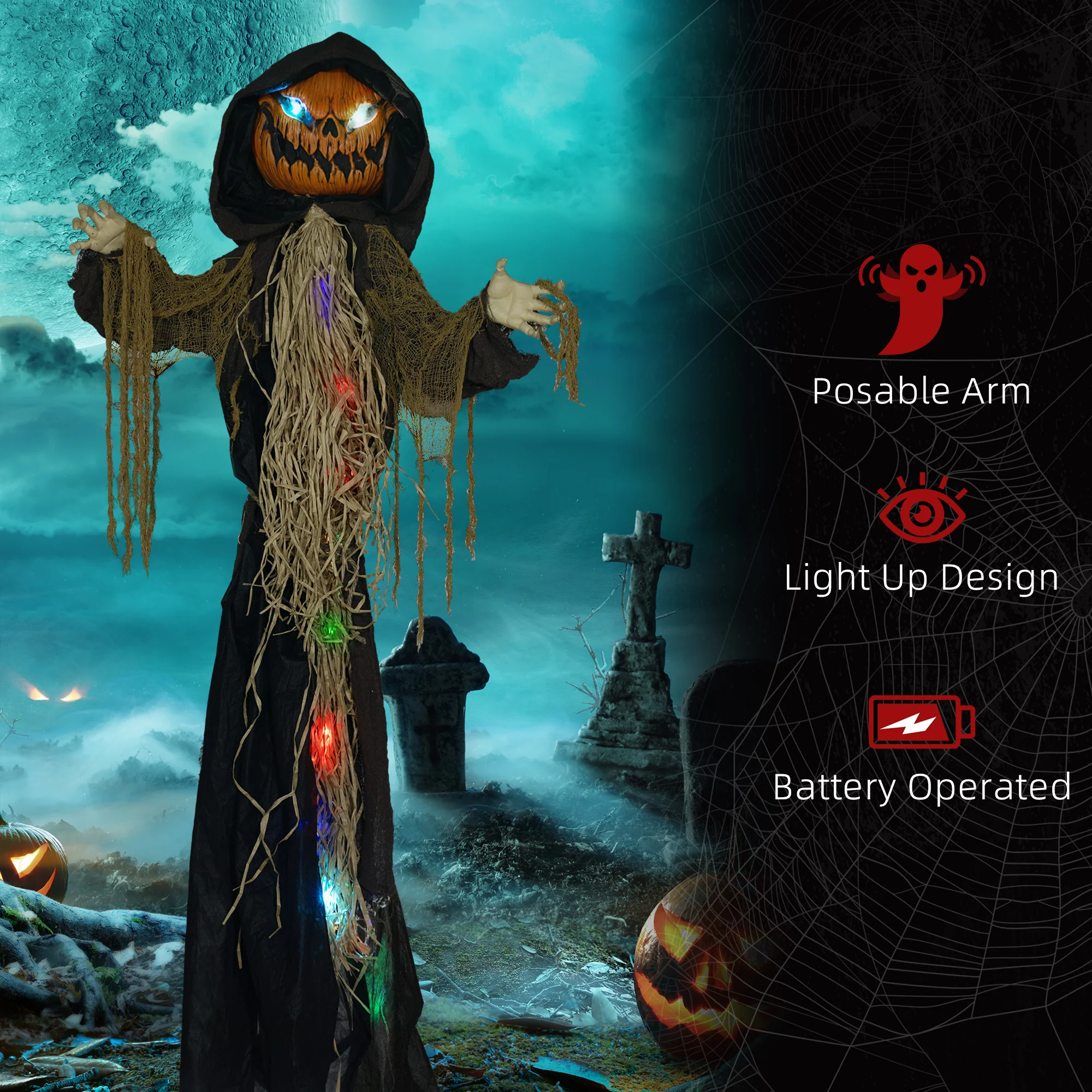 HOMCOM Straw Pumpkin Halloween Prop for Indoor Outdoor Decoration - Image 5
