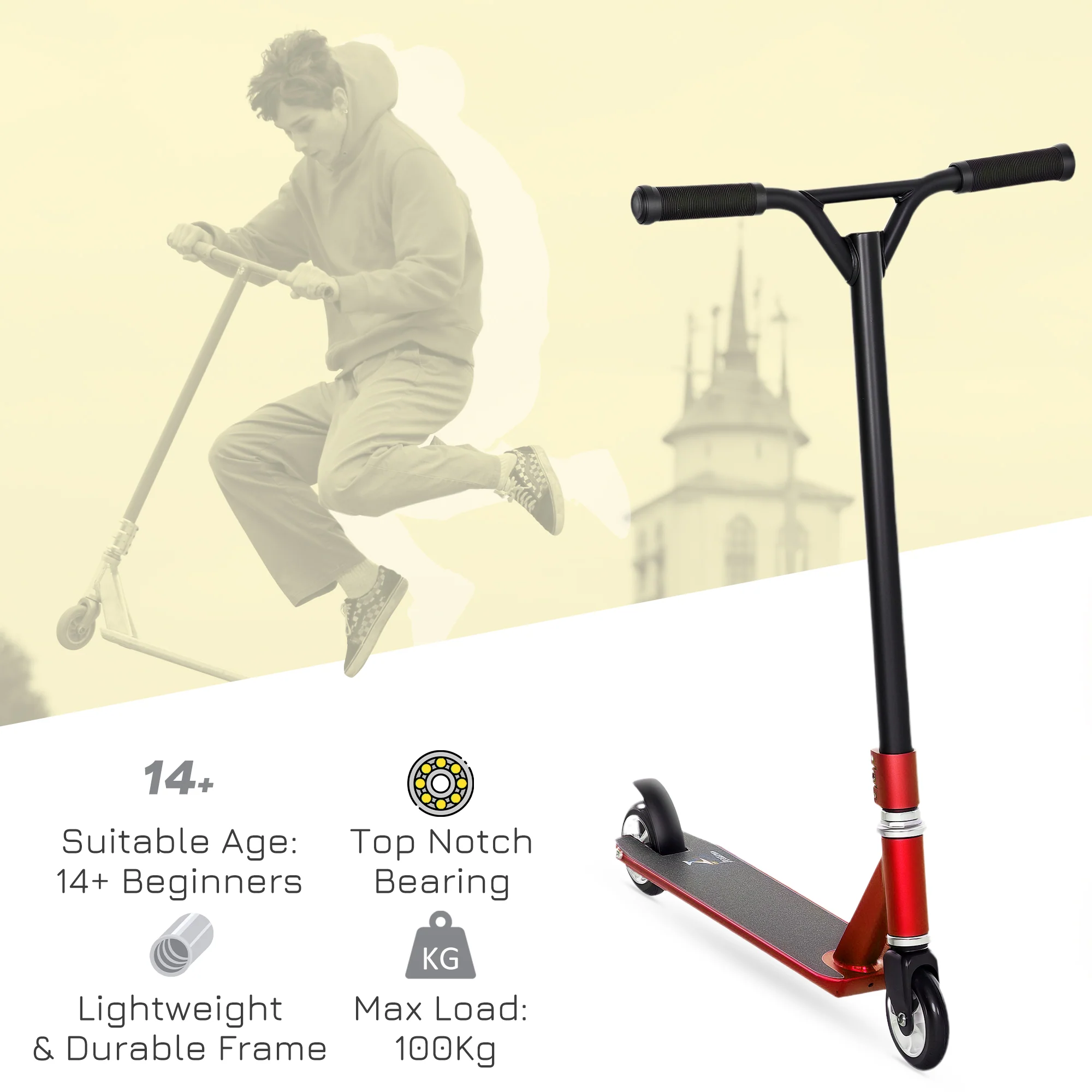 HOMCOM Stunt Scooter Entry Level Tricks Scooter For 14+ Beginners - Image 3