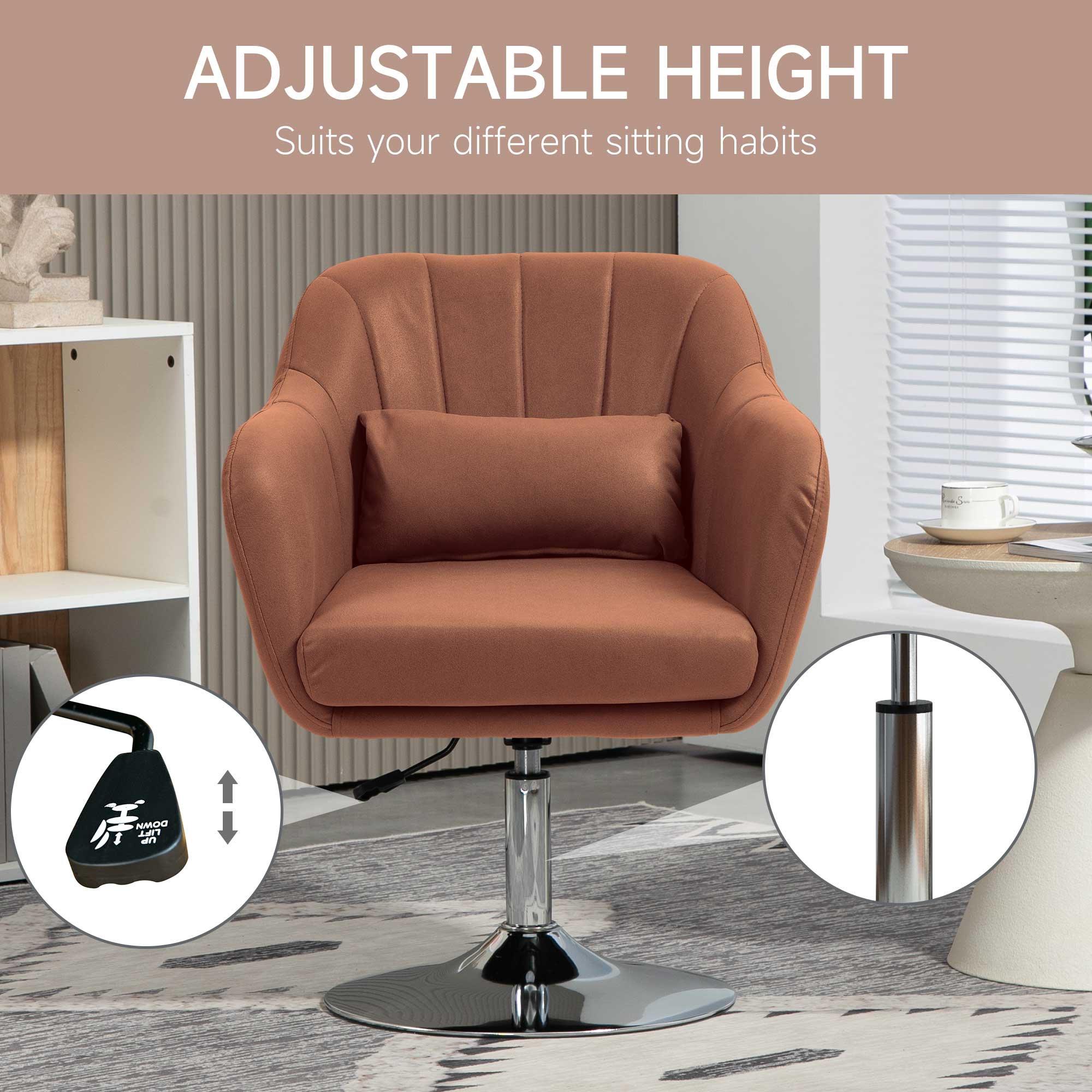 HOMCOM Stylish Retro Swivel Tub Chair Steel Frame Cushion Seat Dark Grey/Brown - Image 12
