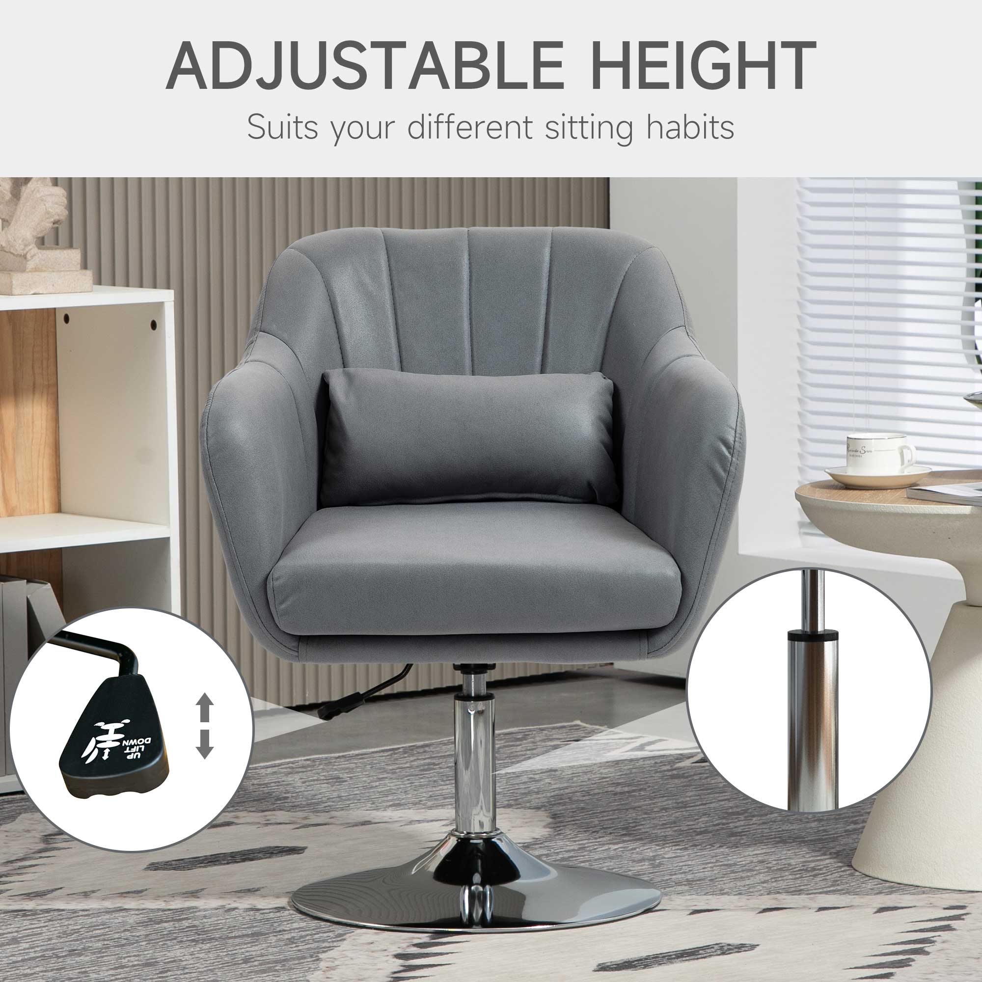 HOMCOM Stylish Retro Swivel Tub Chair Steel Frame Cushion Seat Dark Grey/Brown - Image 3