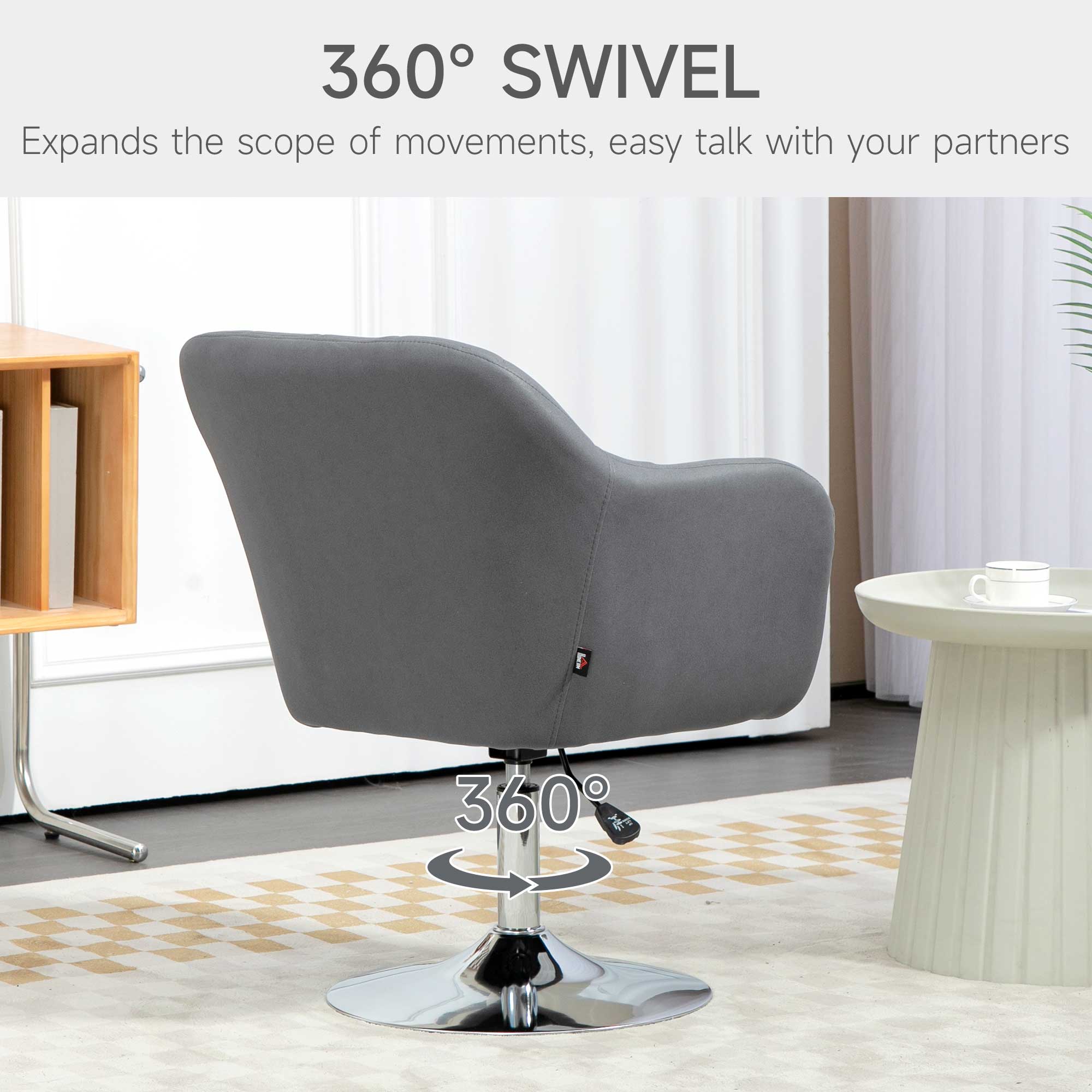 HOMCOM Stylish Retro Swivel Tub Chair Steel Frame Cushion Seat Dark Grey/Brown - Image 4