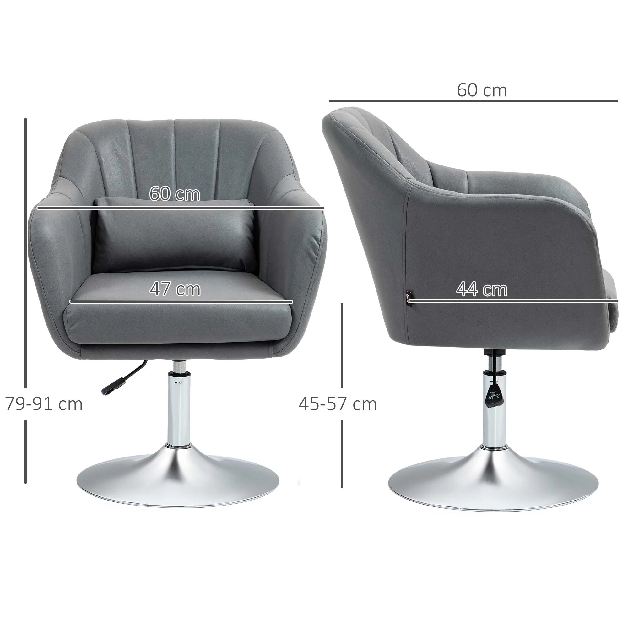 HOMCOM Stylish Retro Swivel Tub Chair Steel Frame Cushion Seat Dark Grey/Brown - Image 5