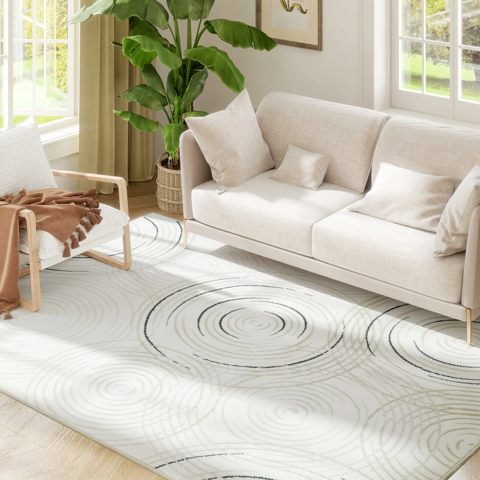 HOMCOM Swirl Pattern Washable Rug, Allergy-Friendly Floor Carpet, Cream - Image 10