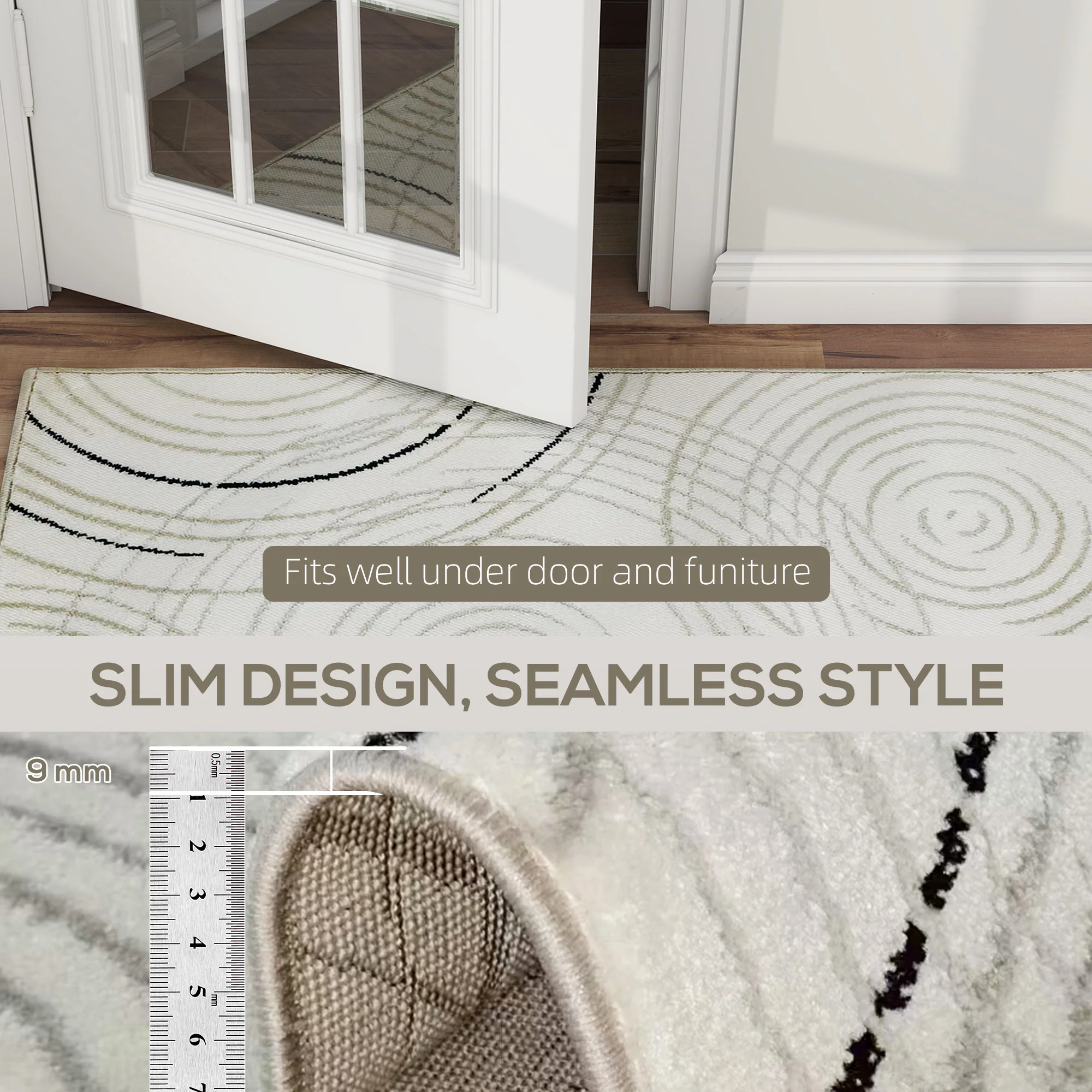 HOMCOM Swirl Pattern Washable Rug, Allergy-Friendly Floor Carpet, Cream - Image 8