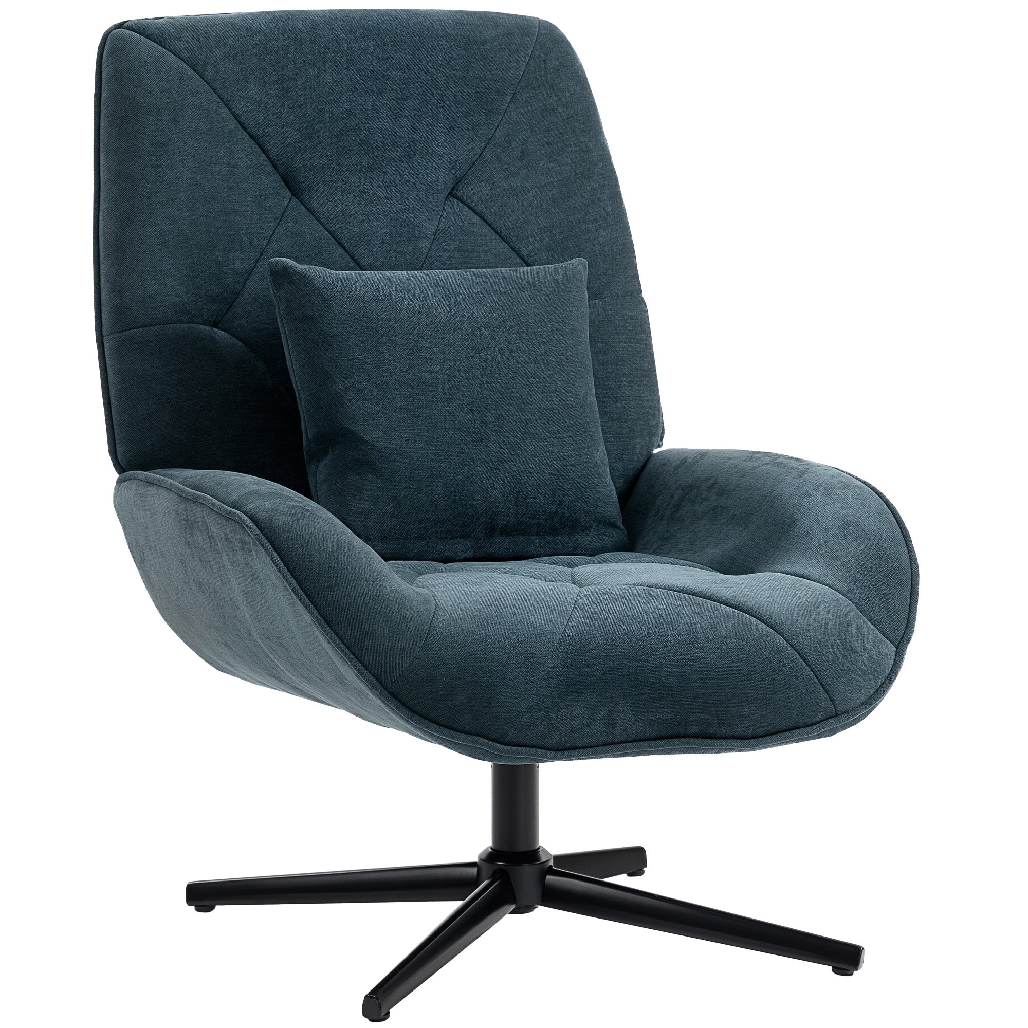 HOMCOM Swivel Accent Chair, Chenille Armchair With Lumbar Pillow, Dark Green