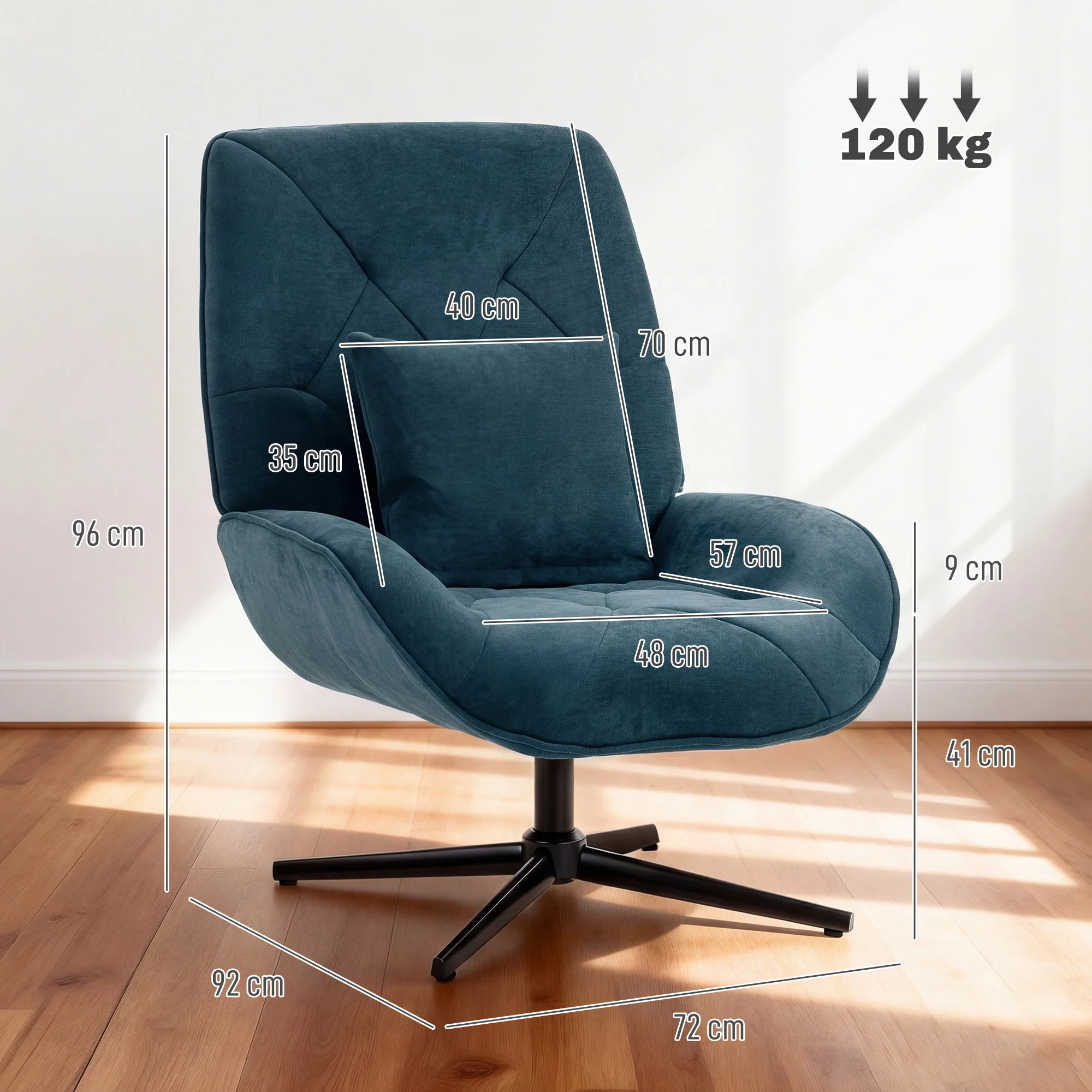HOMCOM Swivel Accent Chair, Chenille Armchair With Lumbar Pillow, Dark Green - Image 3