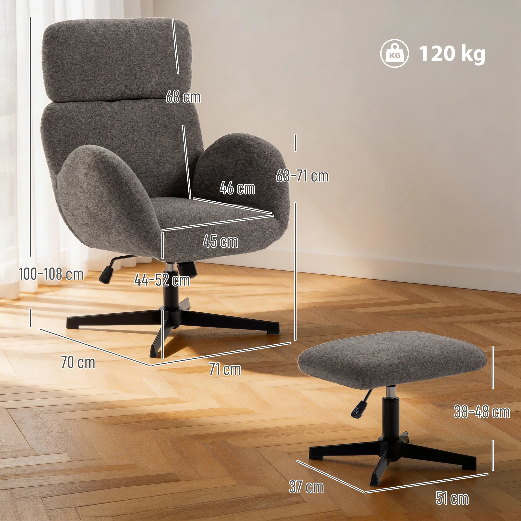 HOMCOM Swivel Armchair with Footstool, Rocking Accent Chair, Grey - Image 5
