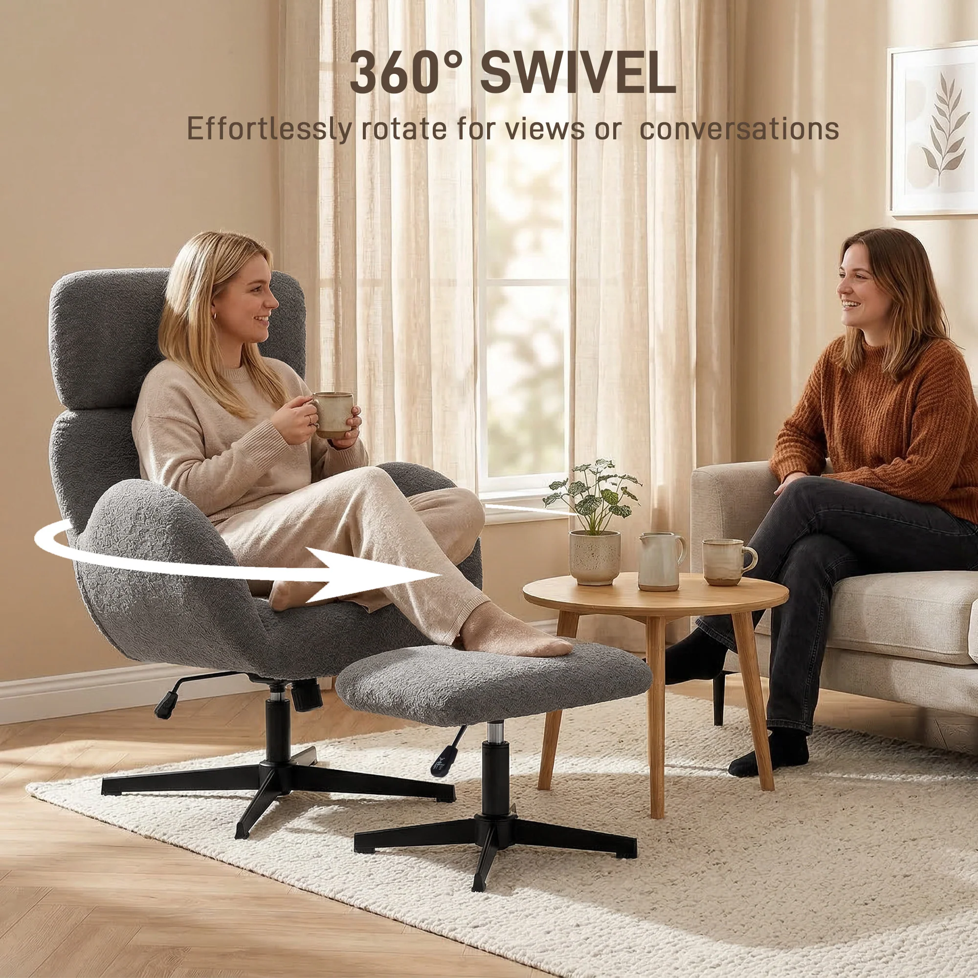 HOMCOM Swivel Armchair with Footstool, Rocking Accent Chair, Grey - Image 7