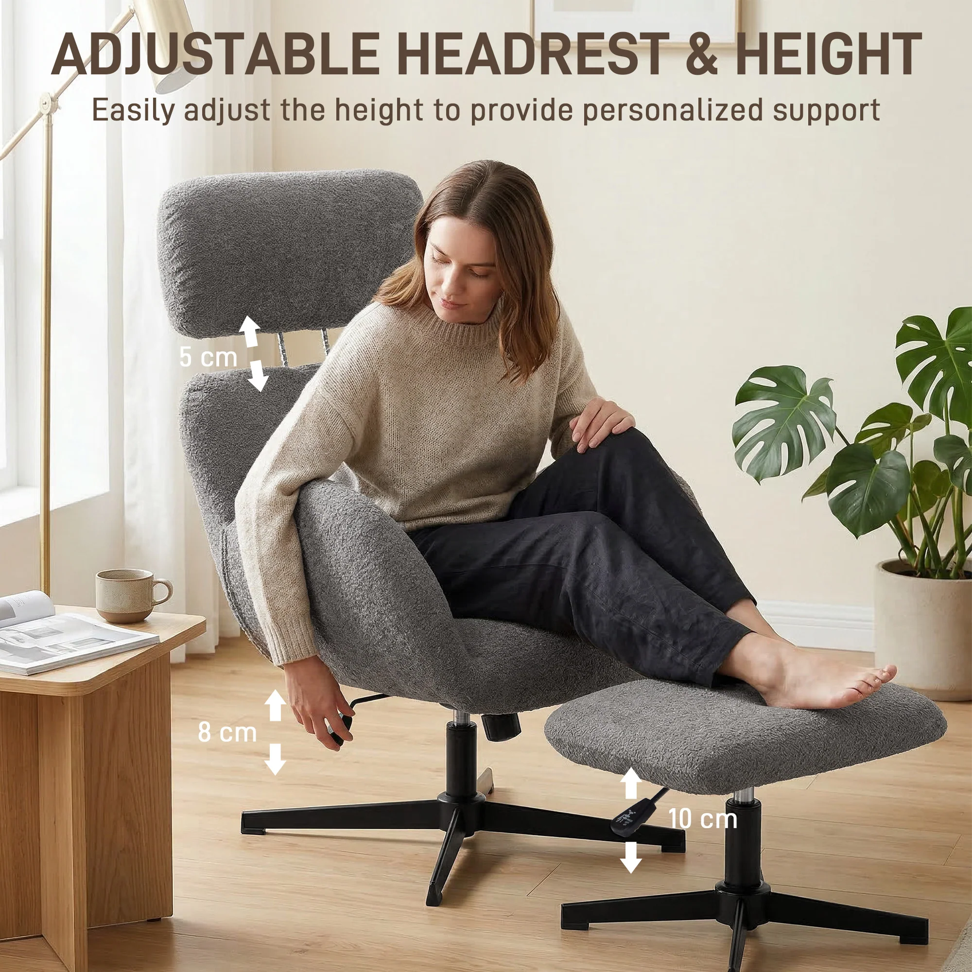 HOMCOM Swivel Armchair with Footstool, Rocking Accent Chair, Grey - Image 9