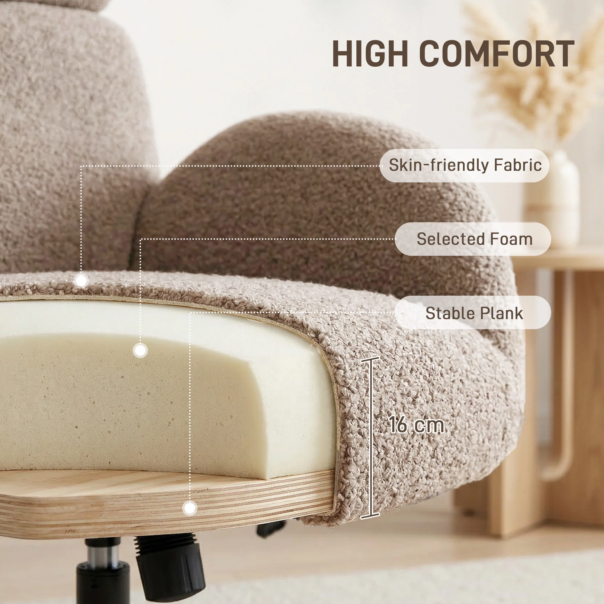 HOMCOM Swivel Armchair with Footstool, Rocking Accent Chair, Light Brown - Image 4