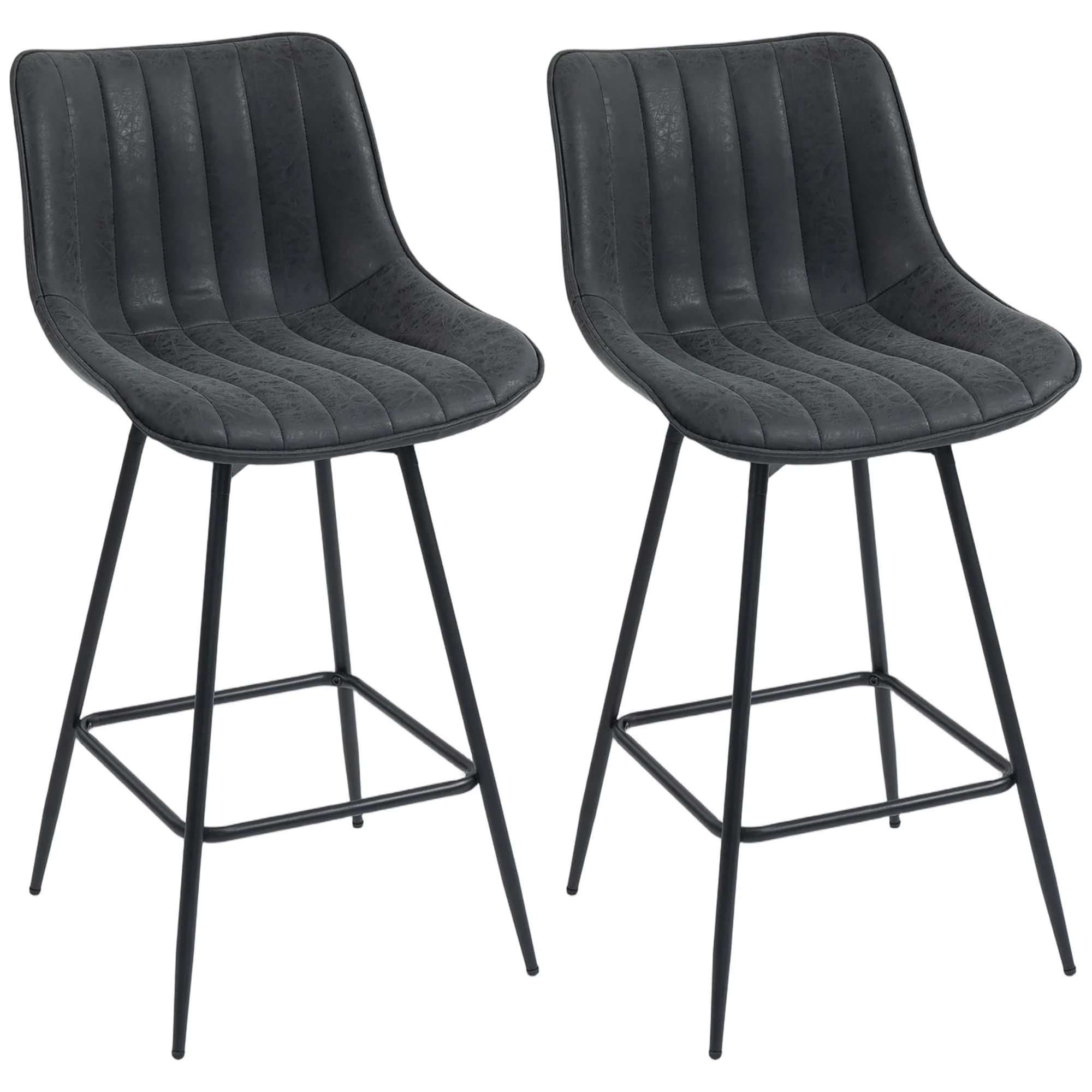 HOMCOM Swivel Bar Stools Set of 2, PU Leather Upholstered Bar Chairs, Black