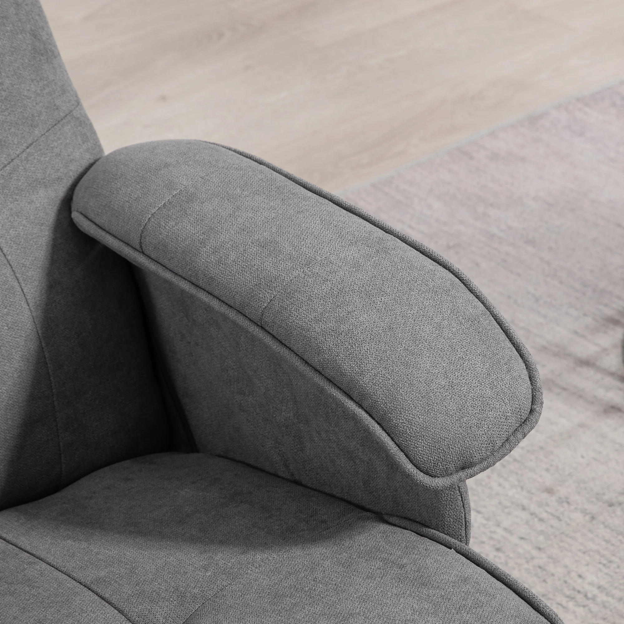 HOMCOM Swivel Recliner Chair And Footstool Linen-touch Fabric Wooden Base, Grey - Image 9