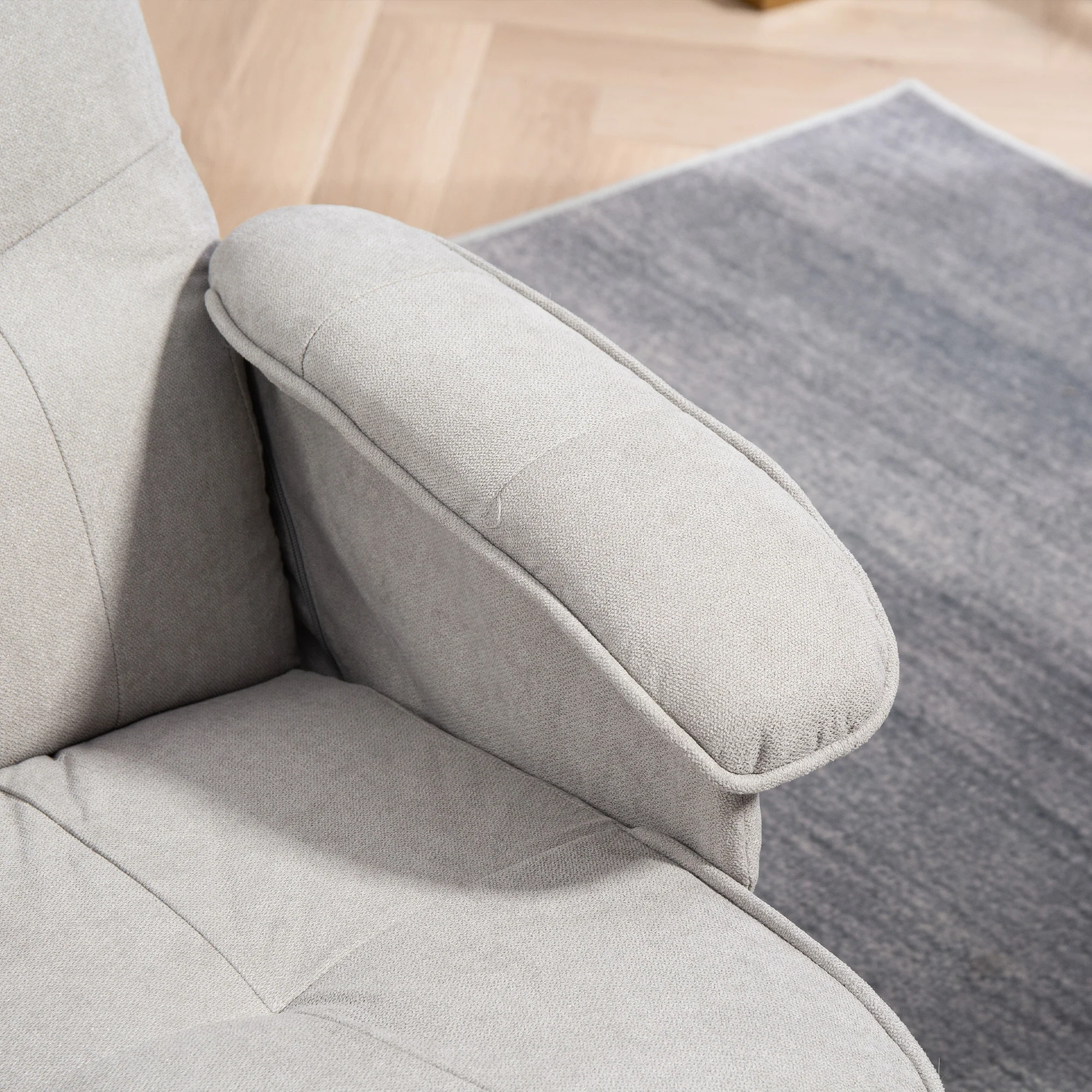 HOMCOM Swivel Recliner Chair with Footstool and Wooden Base, Light Grey - Image 7