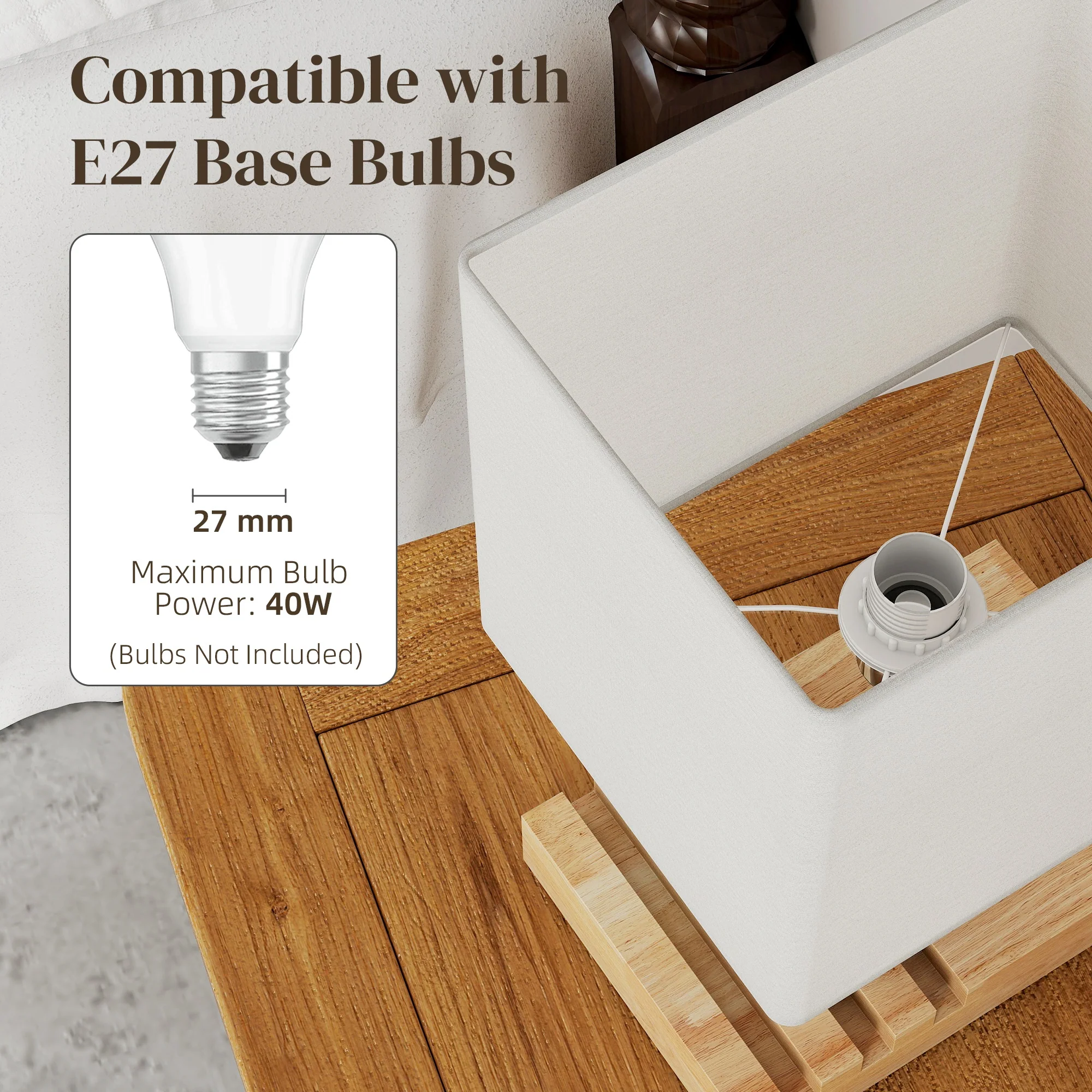 HOMCOM Table Lamp with 3 Slots, Bedside Lamp with Solid Wood Base, White - Image 6