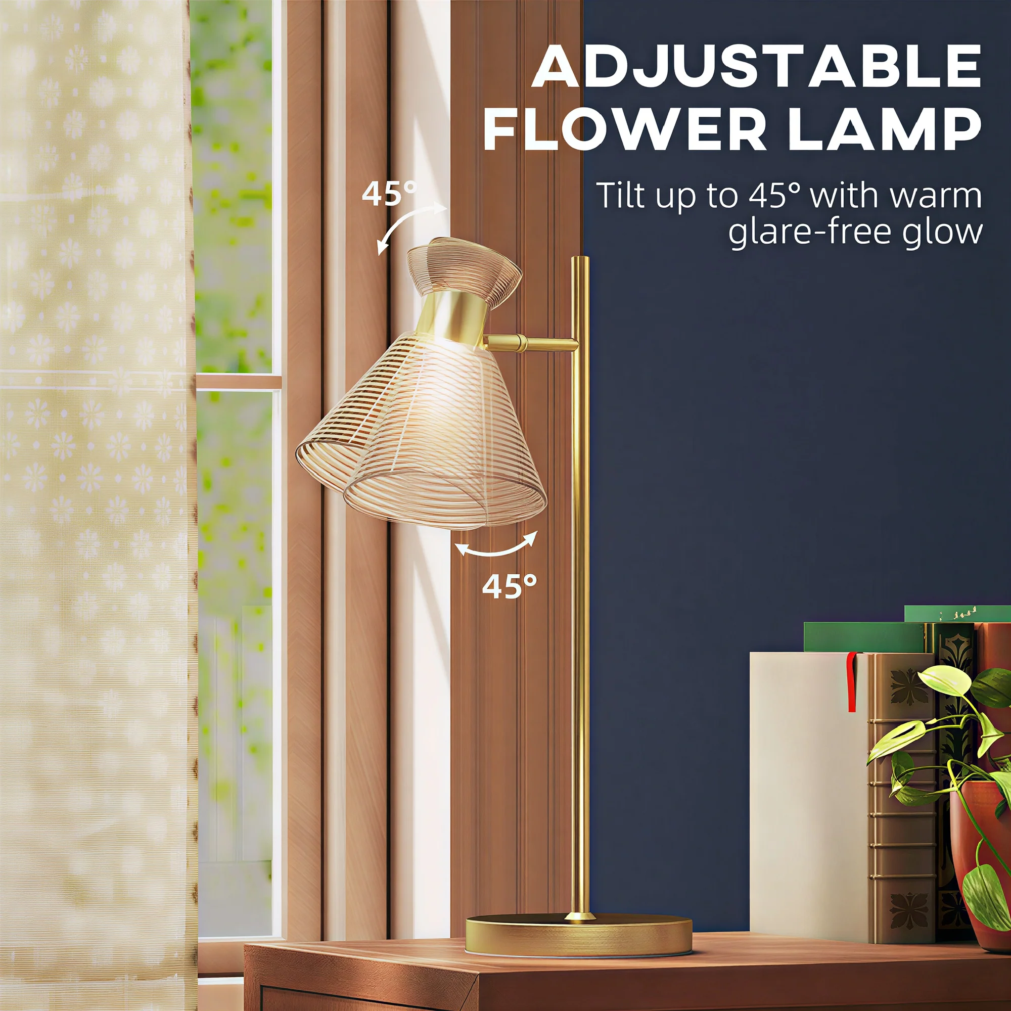 HOMCOM Table Lamp With Adjustable Head, Modern Bedside Lamp, Gold Tone - Image 3