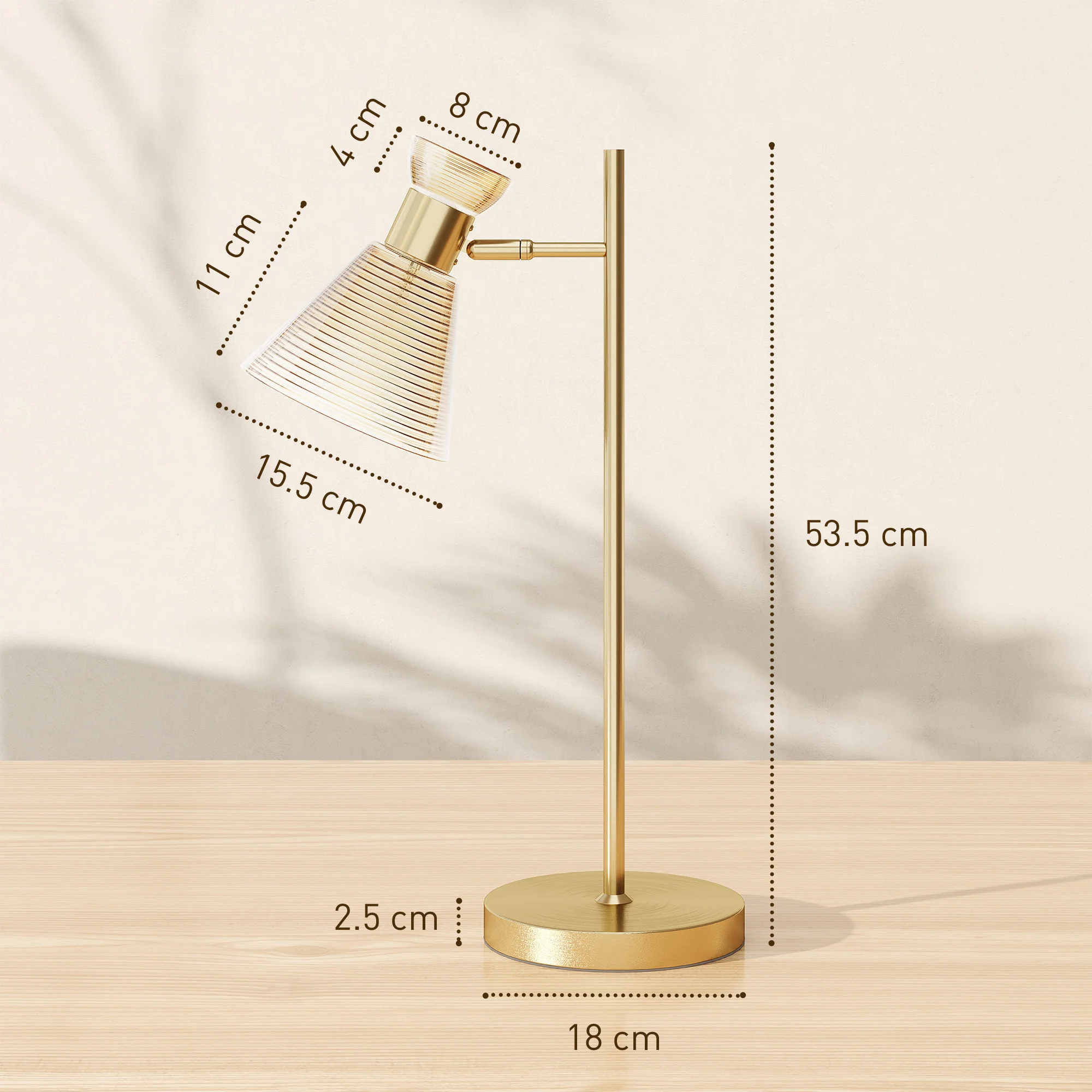 HOMCOM Table Lamp With Adjustable Head, Modern Bedside Lamp, Gold Tone - Image 5