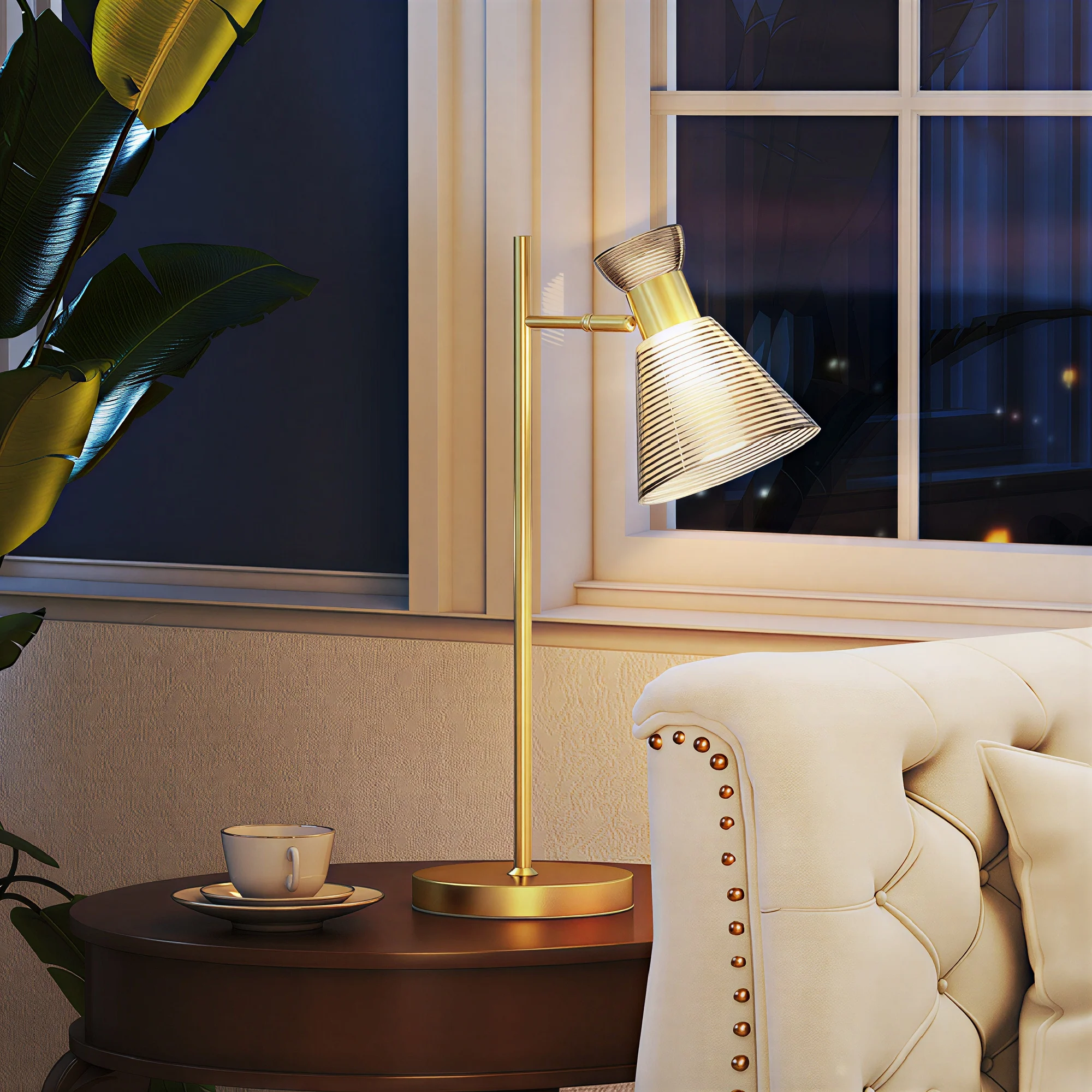 HOMCOM Table Lamp With Adjustable Head, Modern Bedside Lamp, Gold Tone - Image 7