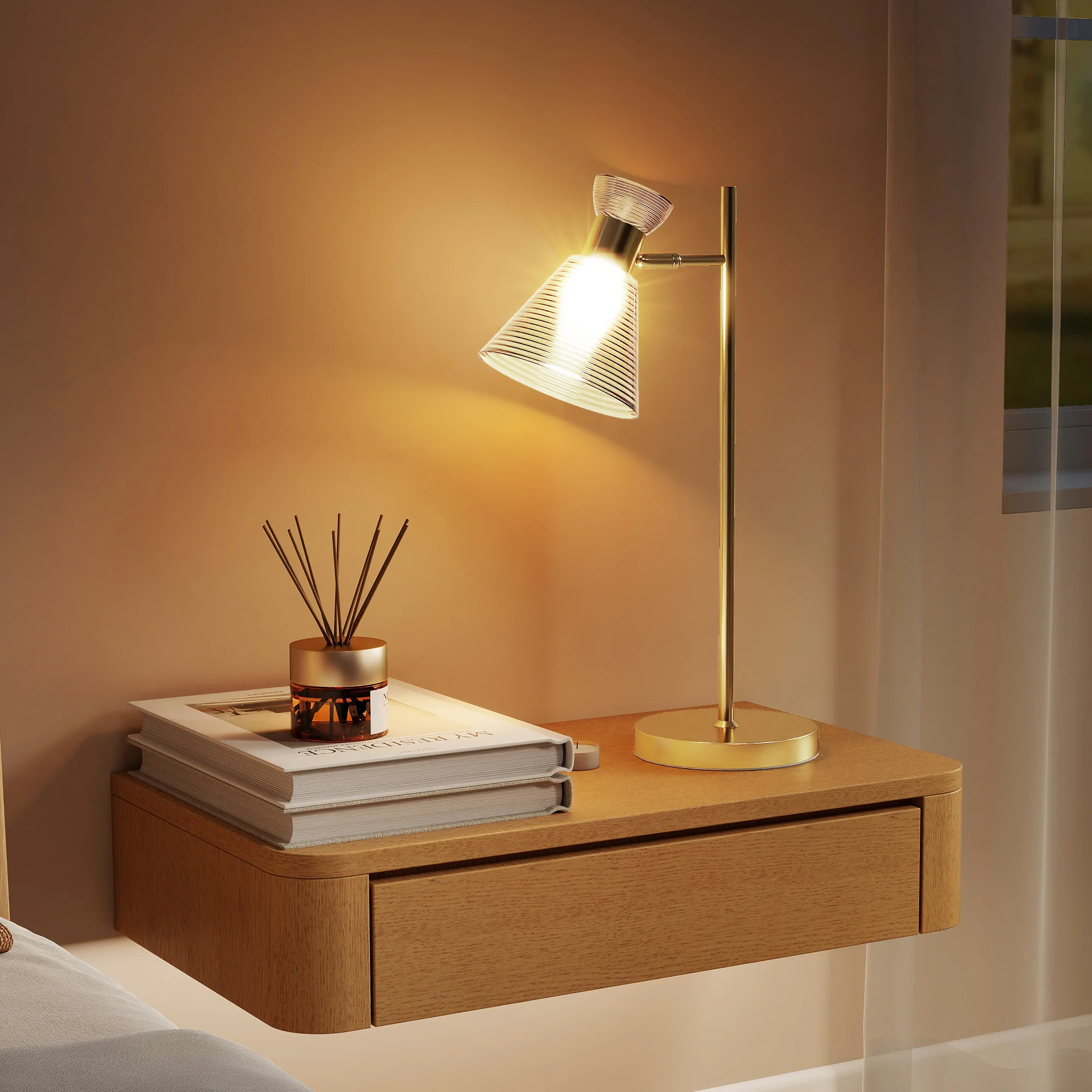 HOMCOM Table Lamp With Adjustable Head, Modern Bedside Lamp, Gold Tone - Image 9