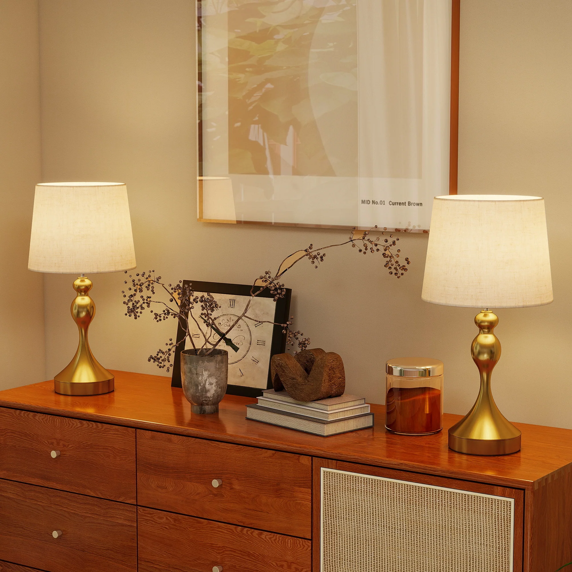 HOMCOM Table Lamps Set Of 2, Modern Bedside Lamps With USB Ports, Gold Tone - Image 7