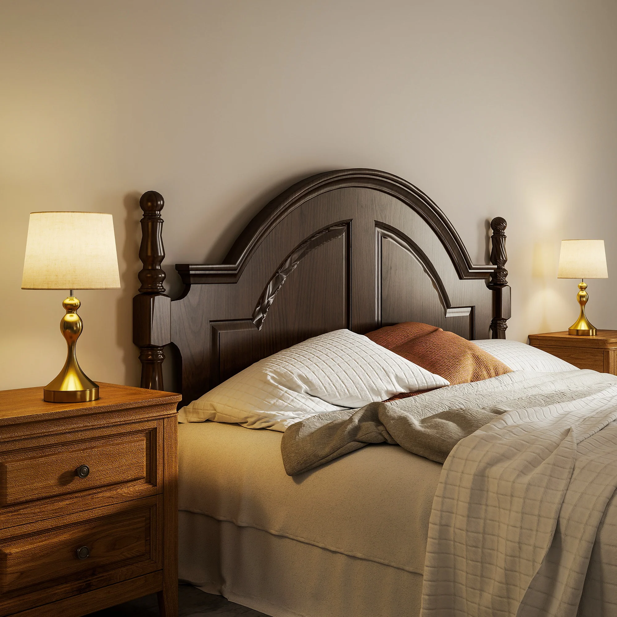 HOMCOM Table Lamps Set Of 2, Modern Bedside Lamps With USB Ports, Gold Tone - Image 8