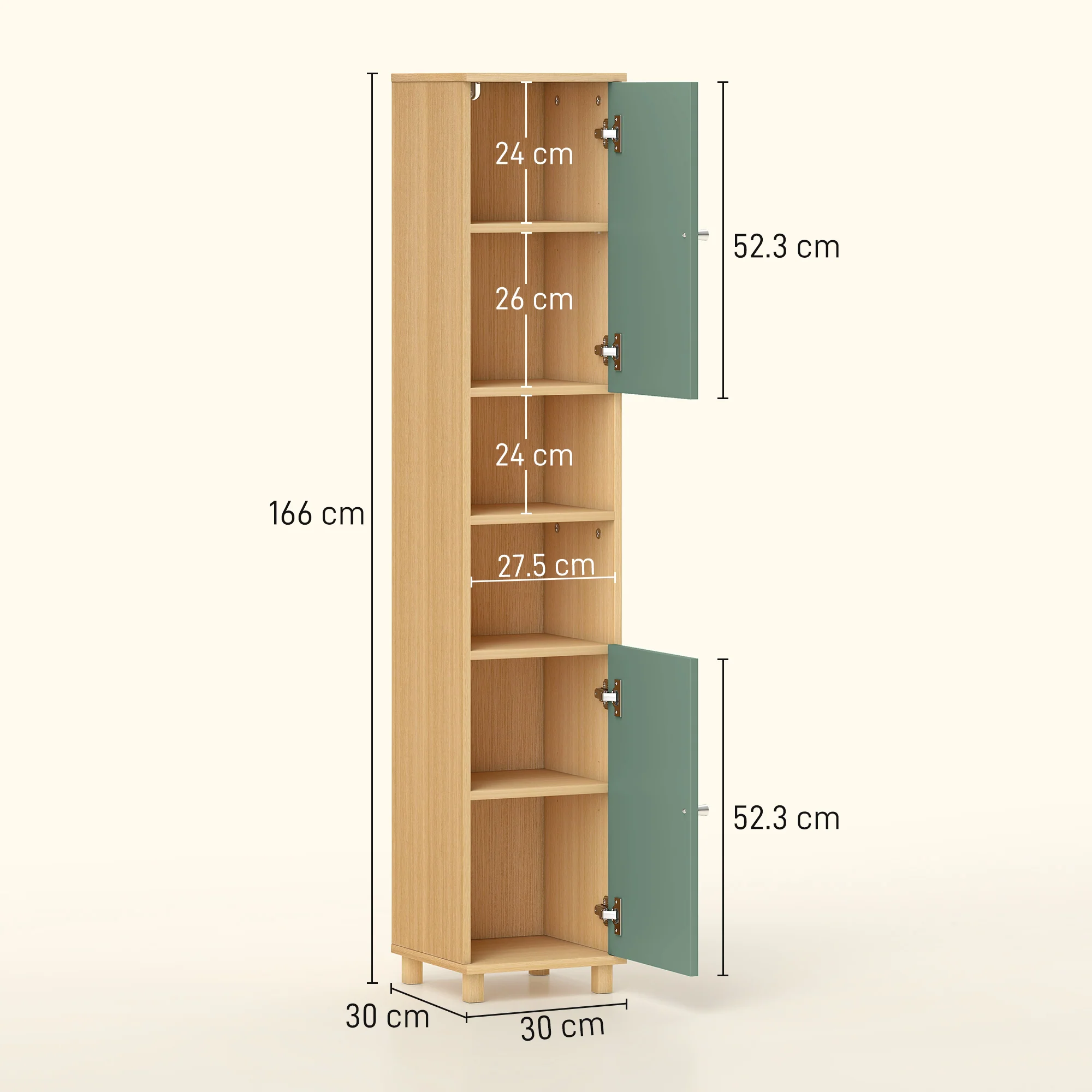 HOMCOM Tall Bathroom Cabinet with Adjustable Shelves and Open Shelves, Green - Image 5