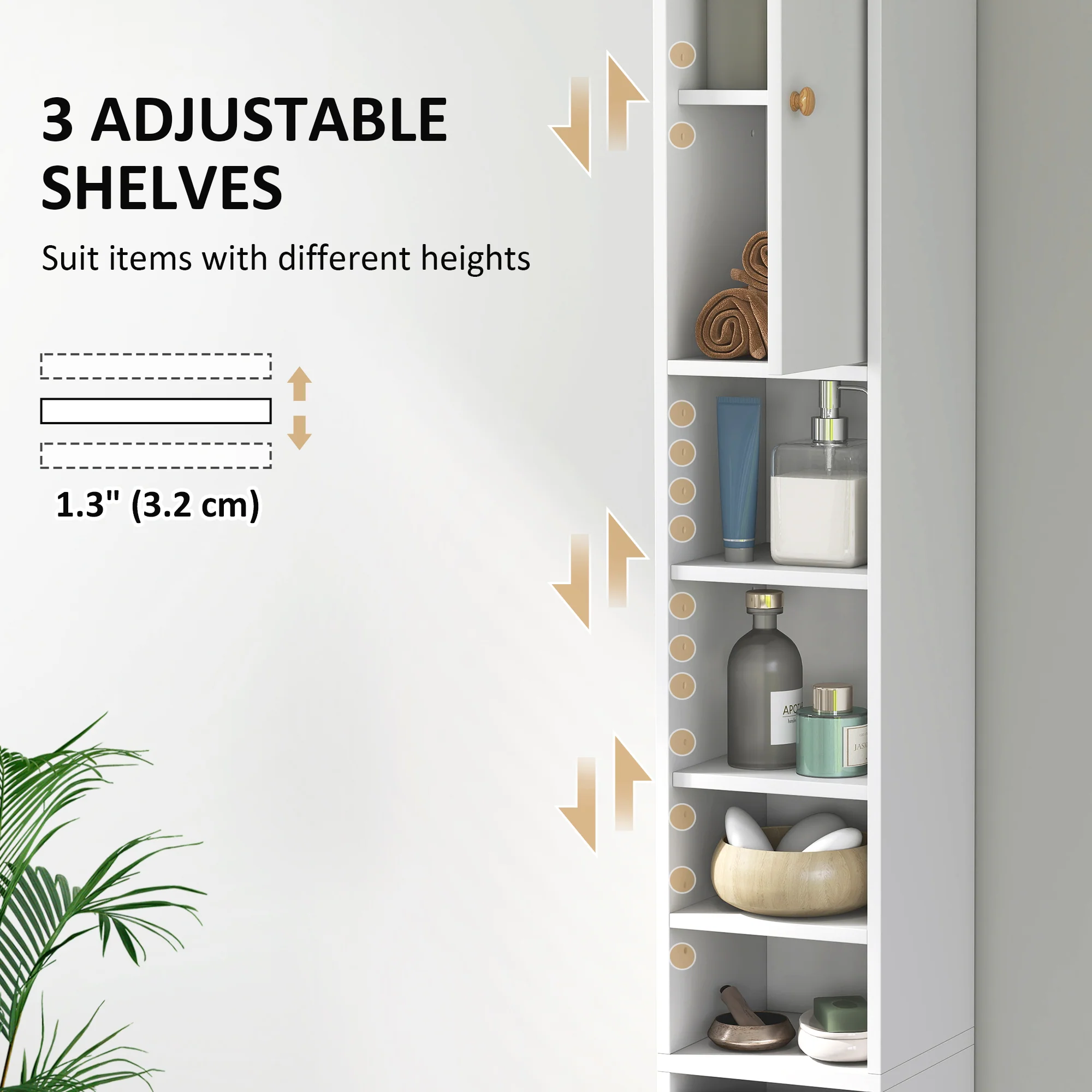 HOMCOM Tall Bathroom Cabinet with Drawer and Adjustable Shelves, White - Image 4