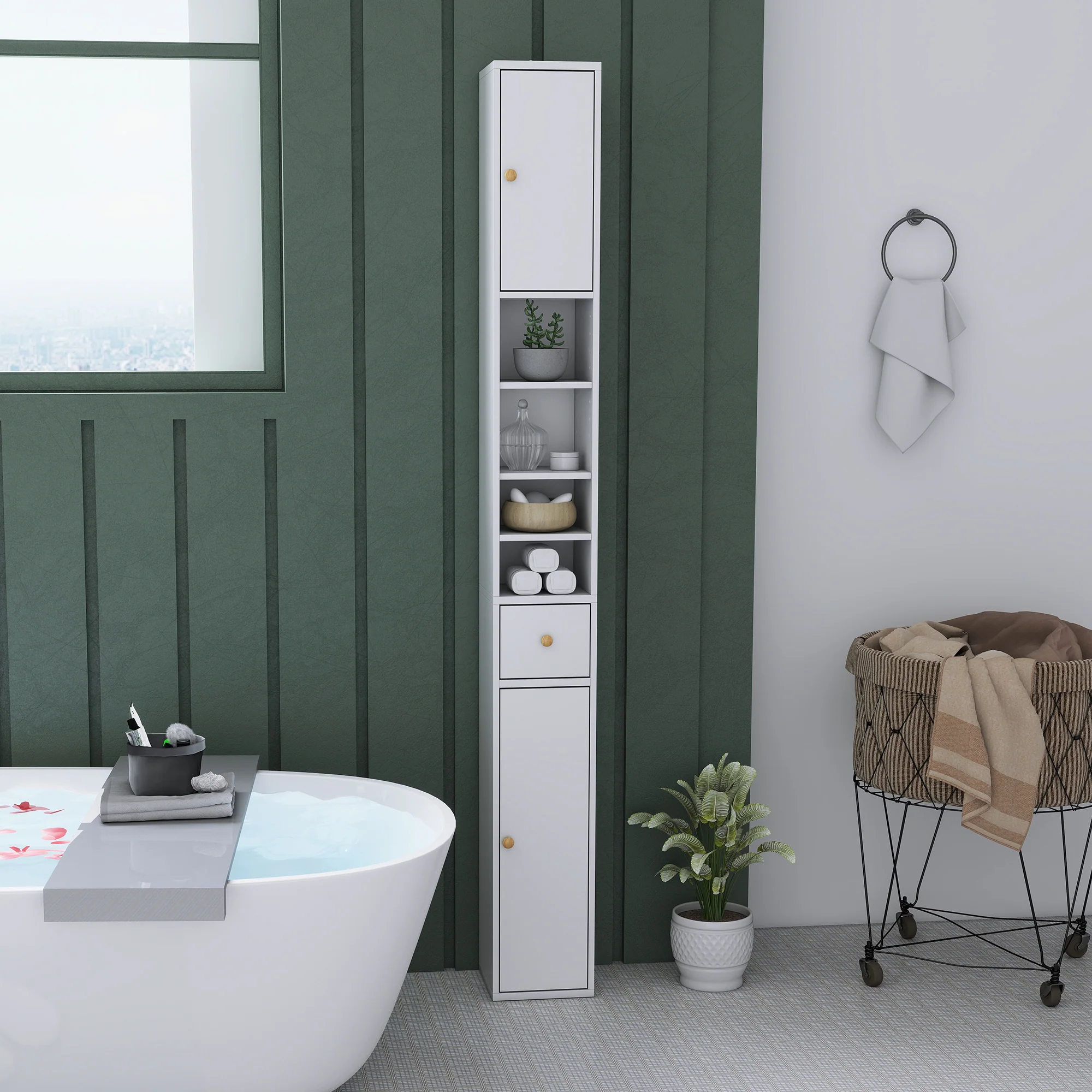 HOMCOM Tall Bathroom Cabinet with Drawer and Adjustable Shelves, White - Image 9