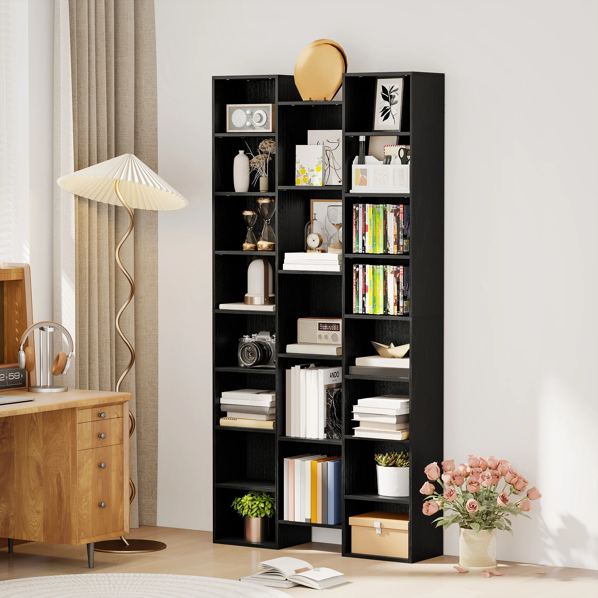 HOMCOM Tall Bookshelf with 21 Compartments and 10 Adjustable Shelves, Black - Image 2