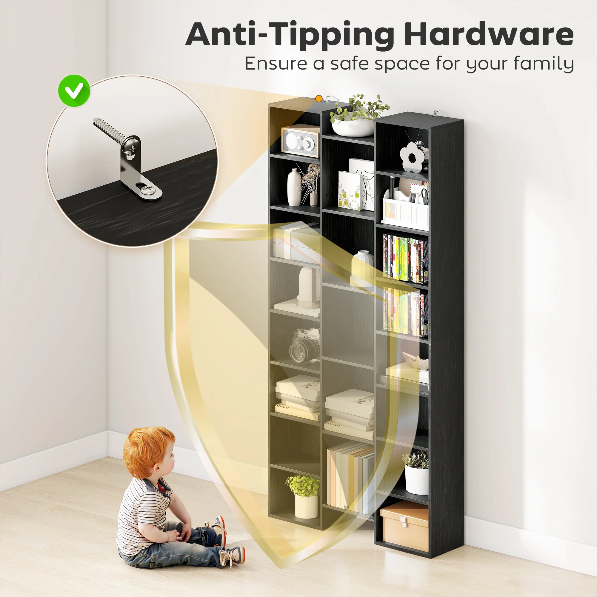 HOMCOM Tall Bookshelf with 21 Compartments and 10 Adjustable Shelves, Black - Image 6