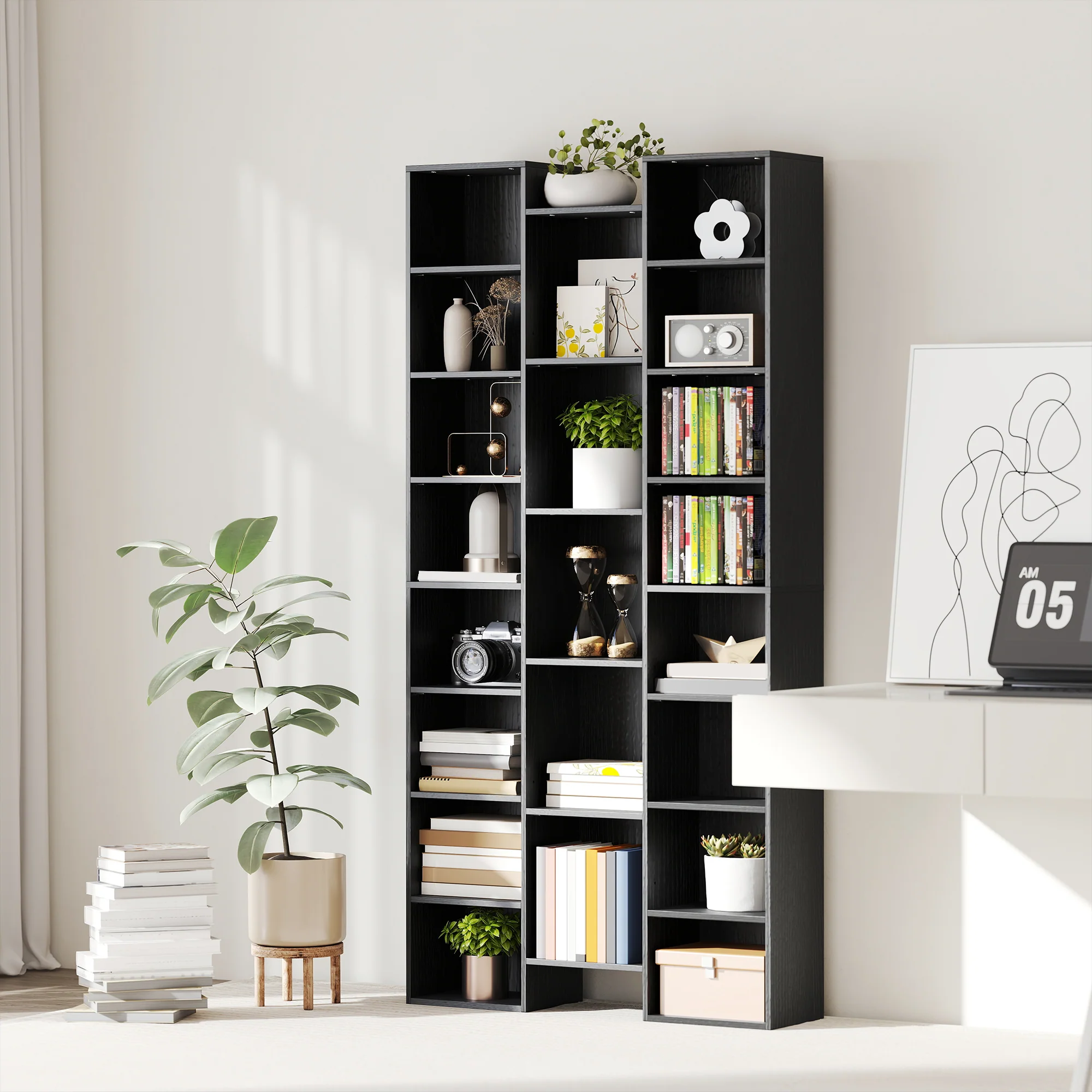 HOMCOM Tall Bookshelf with 21 Compartments and 10 Adjustable Shelves, Black - Image 7