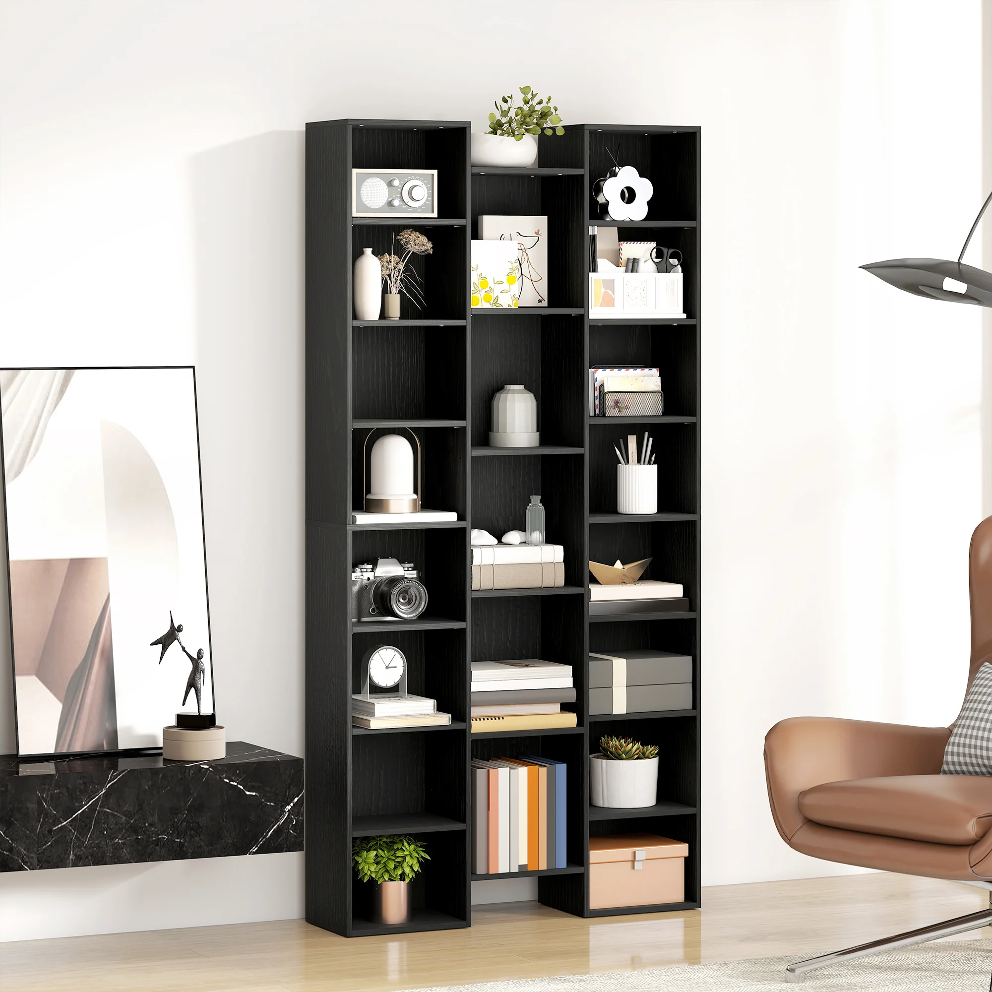 HOMCOM Tall Bookshelf with 21 Compartments and 10 Adjustable Shelves, Black - Image 8