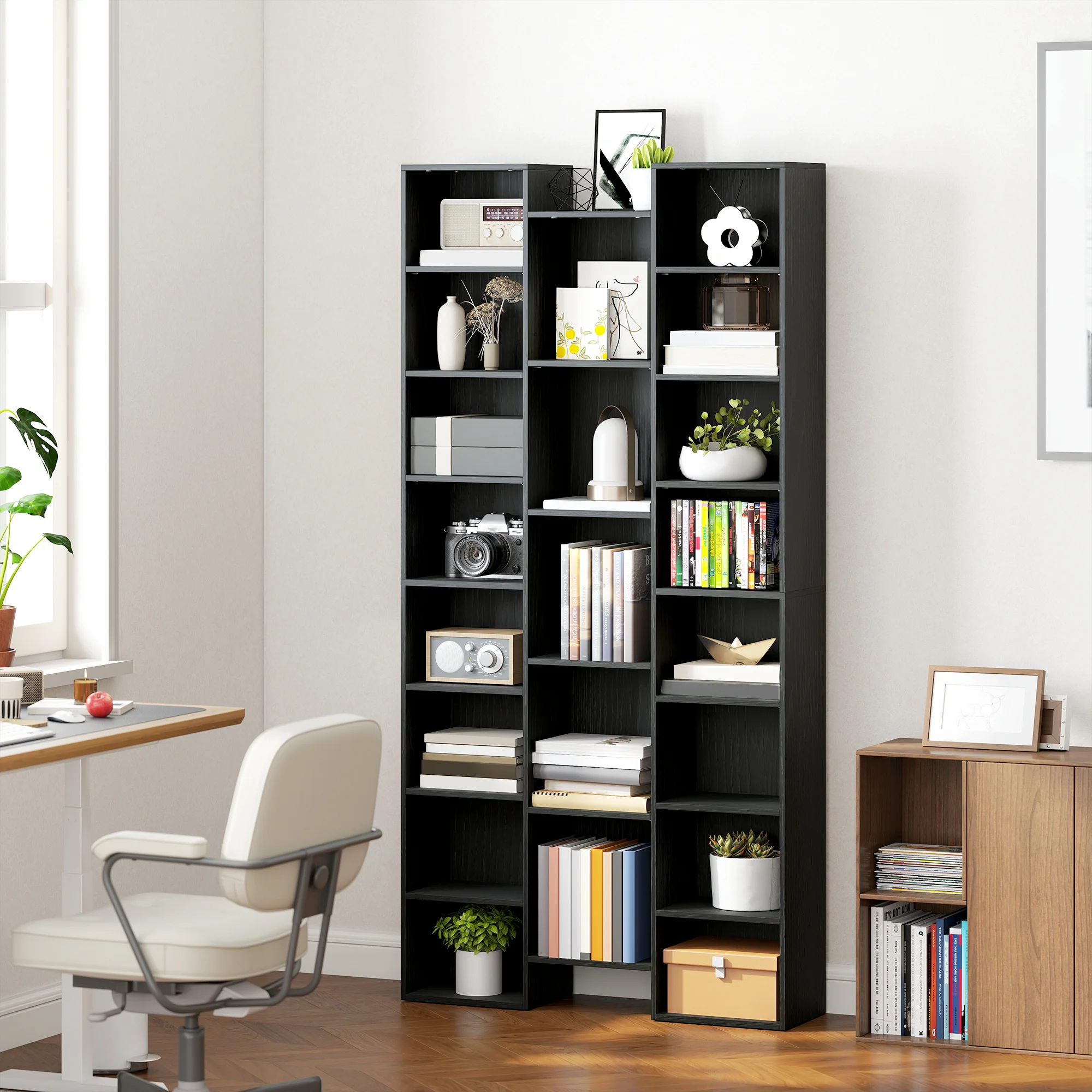 HOMCOM Tall Bookshelf with 21 Compartments and 10 Adjustable Shelves, Black - Image 9